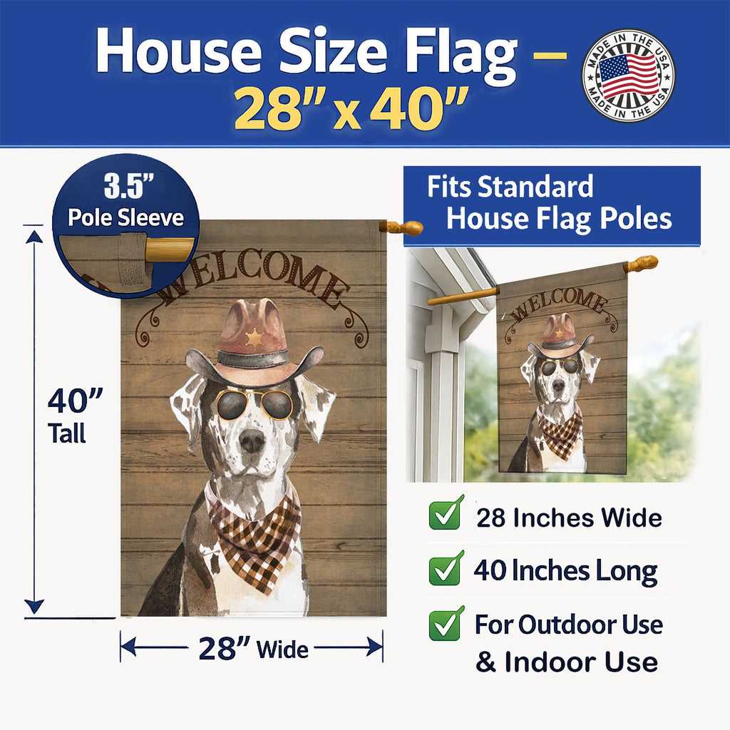 Catahoula Leopard Dog Country Dog House Flag 28x40 Porch Sleeve Pole Decorative Outside Yard Banner Artwork Wall Hanging, Polyester
