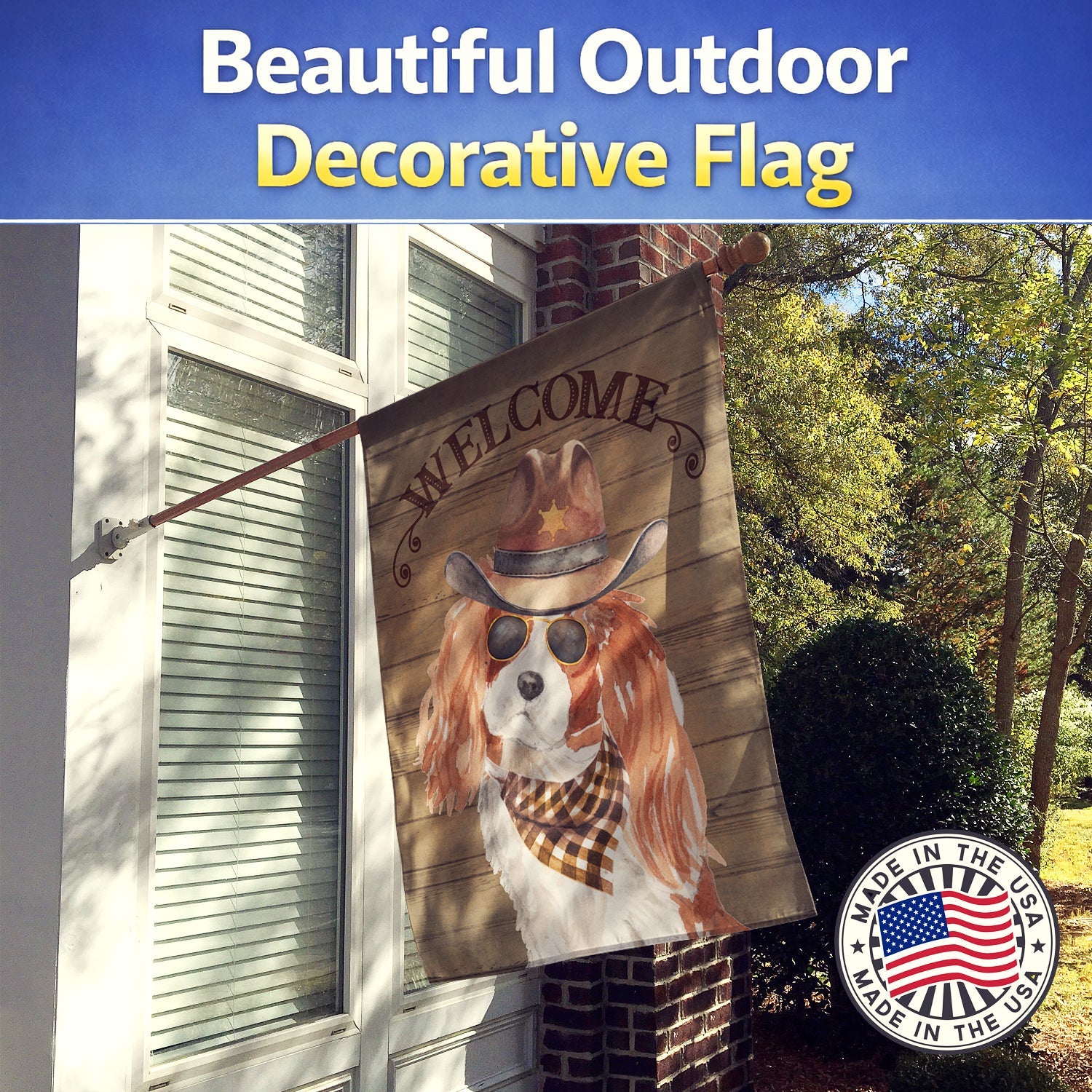 Cavalier King Charles Spaniel Country Dog House Flag 28x40 Porch Sleeve Pole Decorative Outside Yard Banner Artwork Wall Hanging, Polyester
