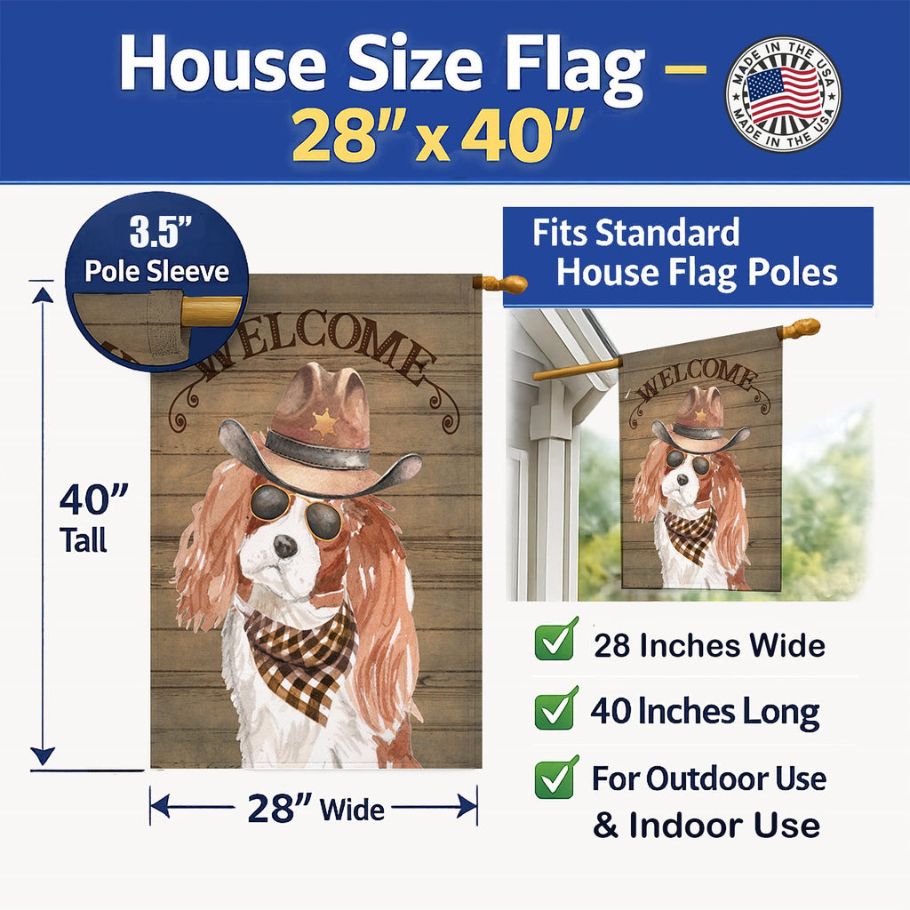 Cavalier King Charles Spaniel Country Dog House Flag 28x40 Porch Sleeve Pole Decorative Outside Yard Banner Artwork Wall Hanging, Polyester