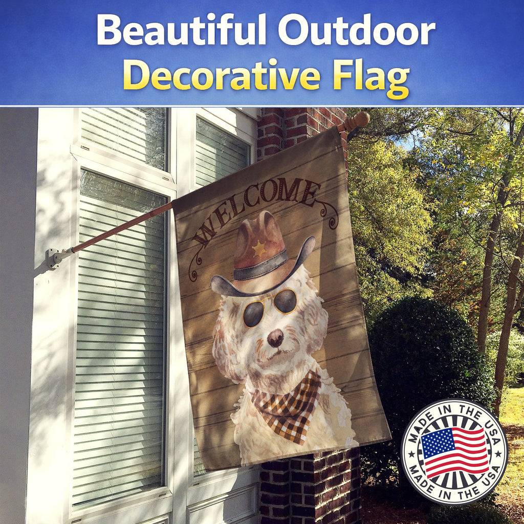 Champagne Cockapoo Country Dog House Flag 28x40 Porch Sleeve Pole Decorative Outside Yard Banner Artwork Wall Hanging, Polyester