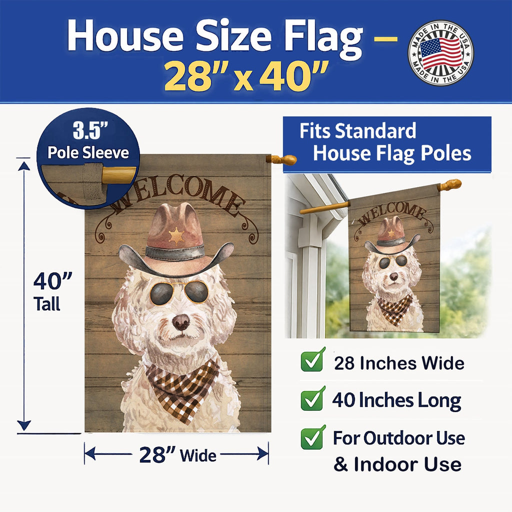 Champagne Cockapoo Country Dog House Flag 28x40 Porch Sleeve Pole Decorative Outside Yard Banner Artwork Wall Hanging, Polyester