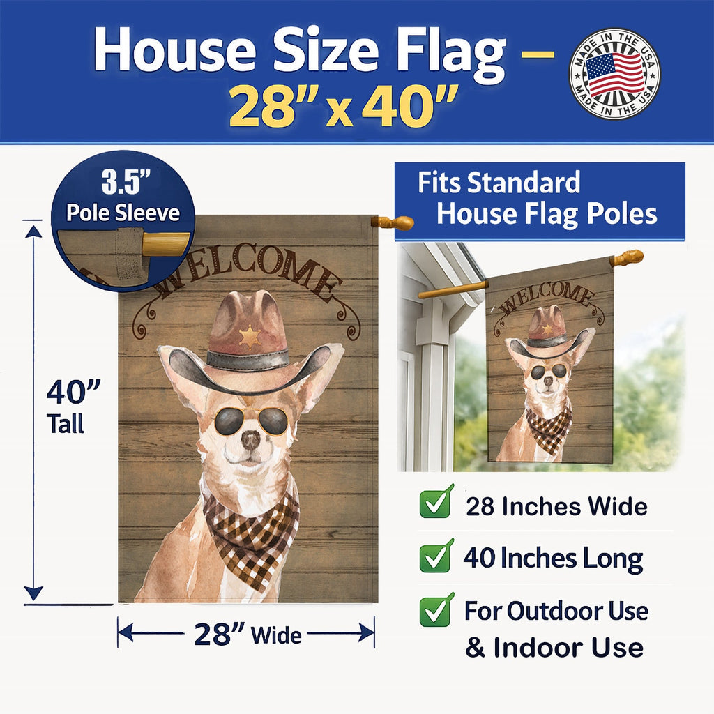 Chihuahua Country Dog House Flag 28x40 Porch Sleeve Pole Decorative Outside Yard Banner Artwork Wall Hanging, Polyester