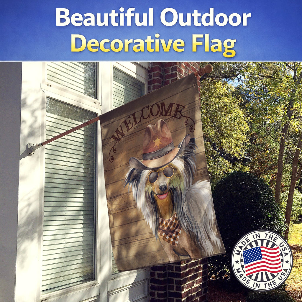 Chinese Crested Country Dog House Flag 28x40 Porch Sleeve Pole Decorative Outside Yard Banner Artwork Wall Hanging, Polyester