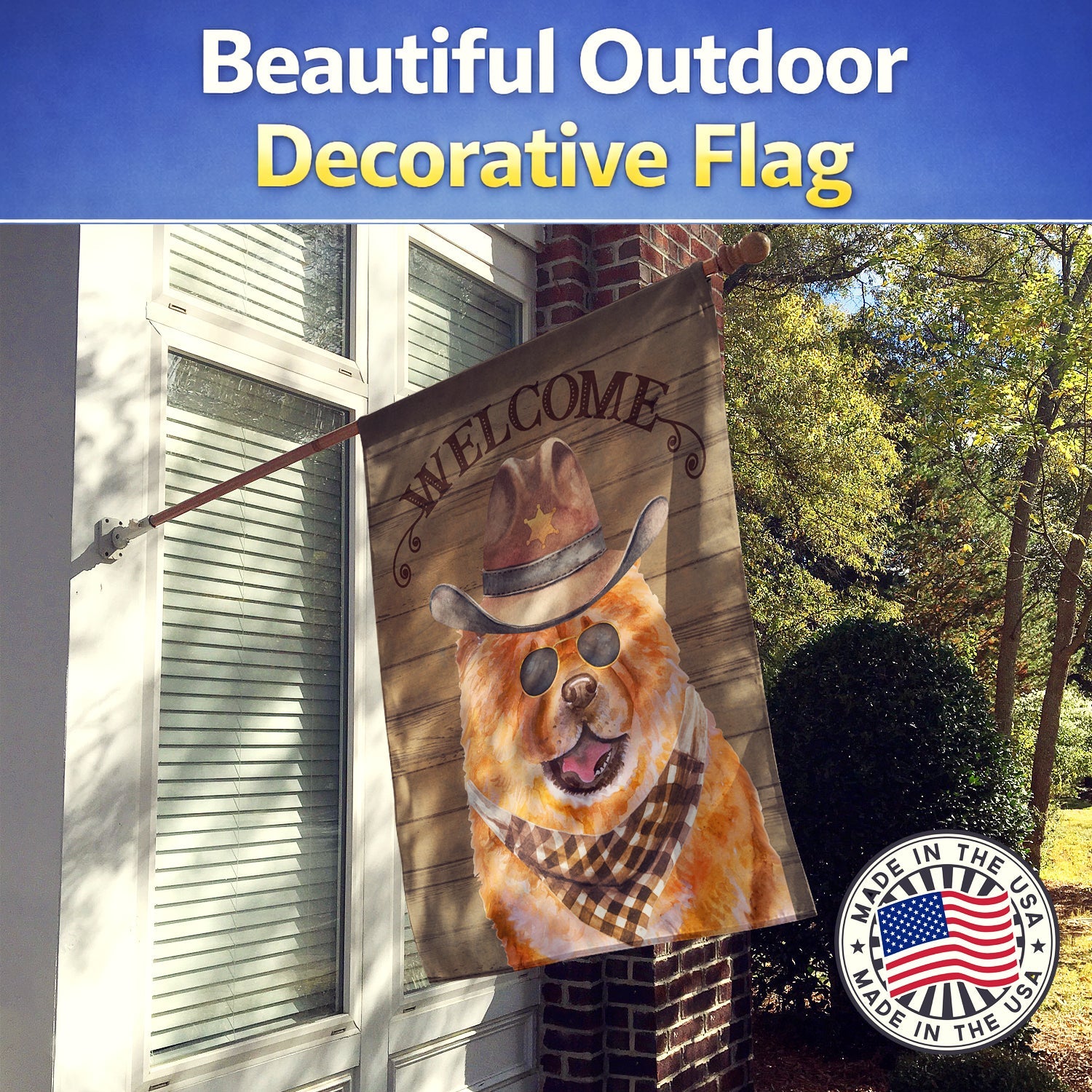Chow Chow Country Dog House Flag 28x40 Porch Sleeve Pole Decorative Outside Yard Banner Artwork Wall Hanging, Polyester