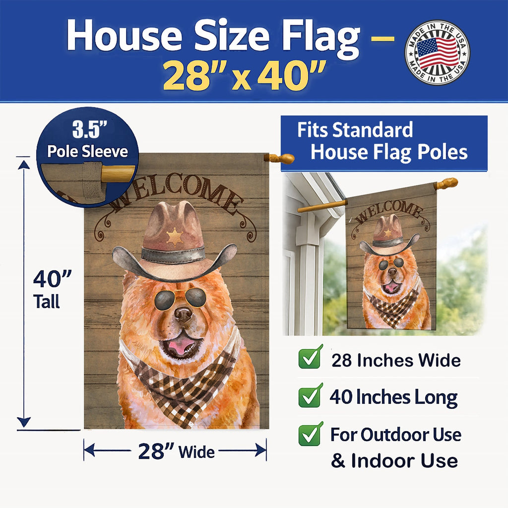 Chow Chow Country Dog House Flag 28x40 Porch Sleeve Pole Decorative Outside Yard Banner Artwork Wall Hanging, Polyester