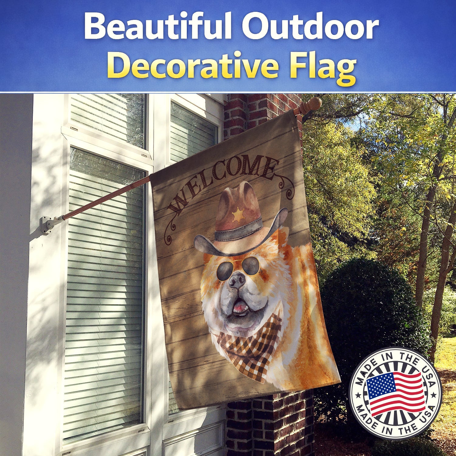 Chow Chow #2 Country Dog House Flag 28x40 Porch Sleeve Pole Decorative Outside Yard Banner Artwork Wall Hanging, Polyester