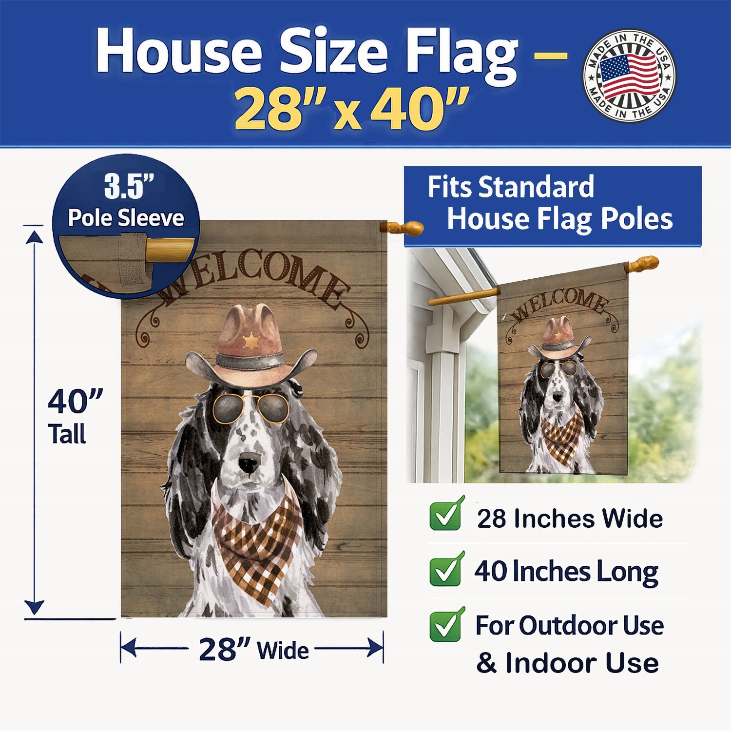 Cocker Spaniel #2 Country Dog House Flag 28x40 Porch Sleeve Pole Decorative Outside Yard Banner Artwork Wall Hanging, Polyester