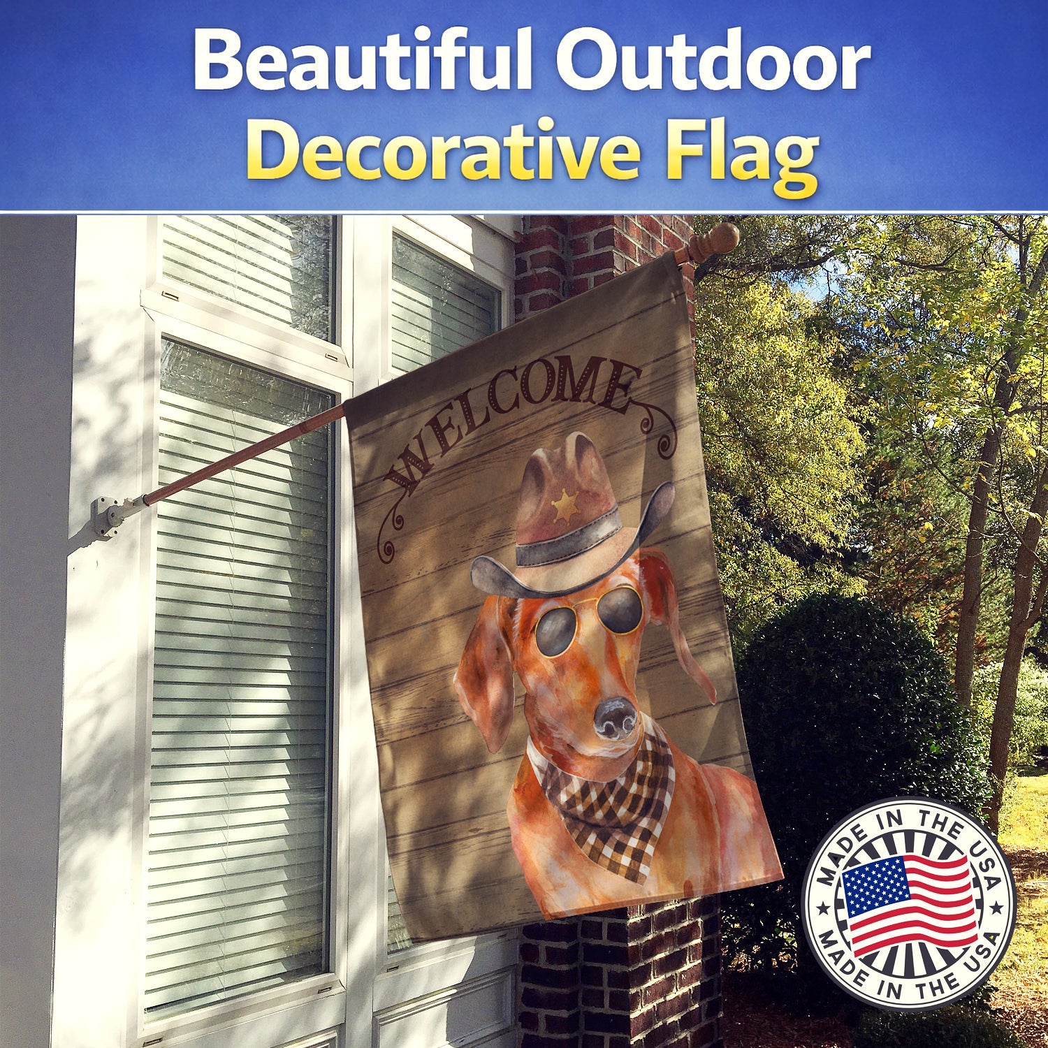 Dachshund Country Dog House Flag 28x40 Porch Sleeve Pole Decorative Outside Yard Banner Artwork Wall Hanging, Polyester