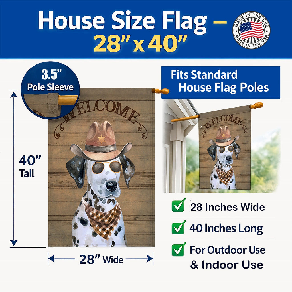 Dalmatian Puppy Country Dog House Flag 28x40 Porch Sleeve Pole Decorative Outside Yard Banner Artwork Wall Hanging, Polyester
