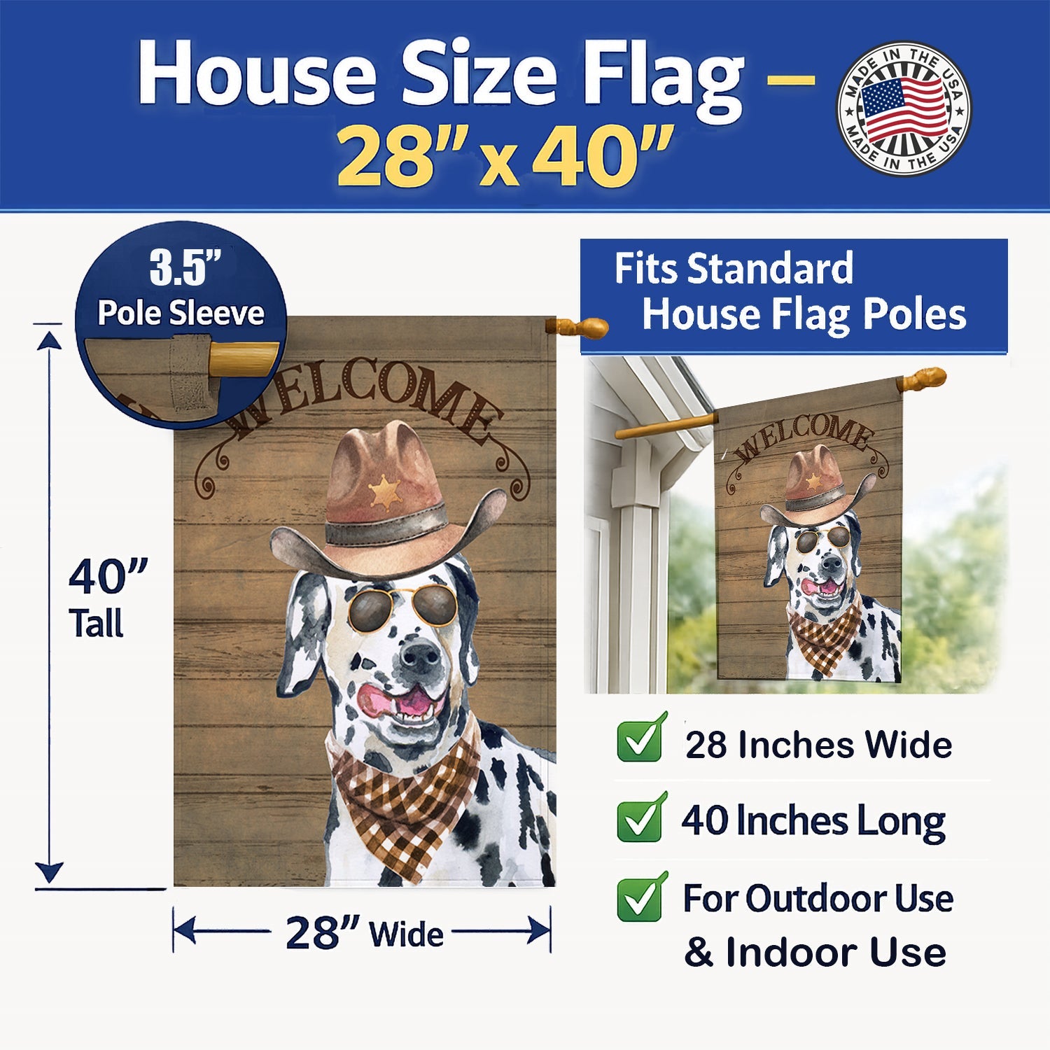 Dalmatian #2 Country Dog House Flag 28x40 Porch Sleeve Pole Decorative Outside Yard Banner Artwork Wall Hanging, Polyester
