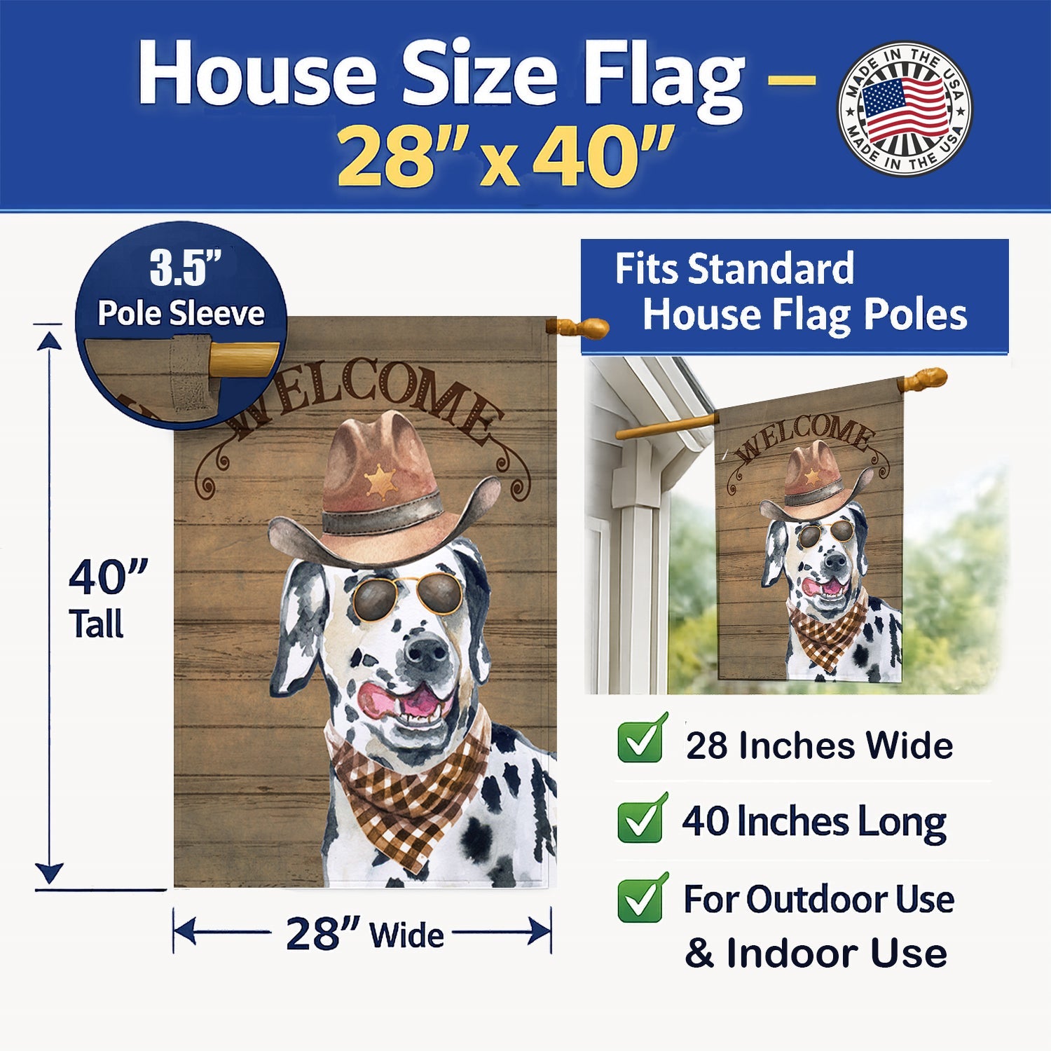Dalmatian #3 Country Dog House Flag 28x40 Porch Sleeve Pole Decorative Outside Yard Banner Artwork Wall Hanging, Polyester