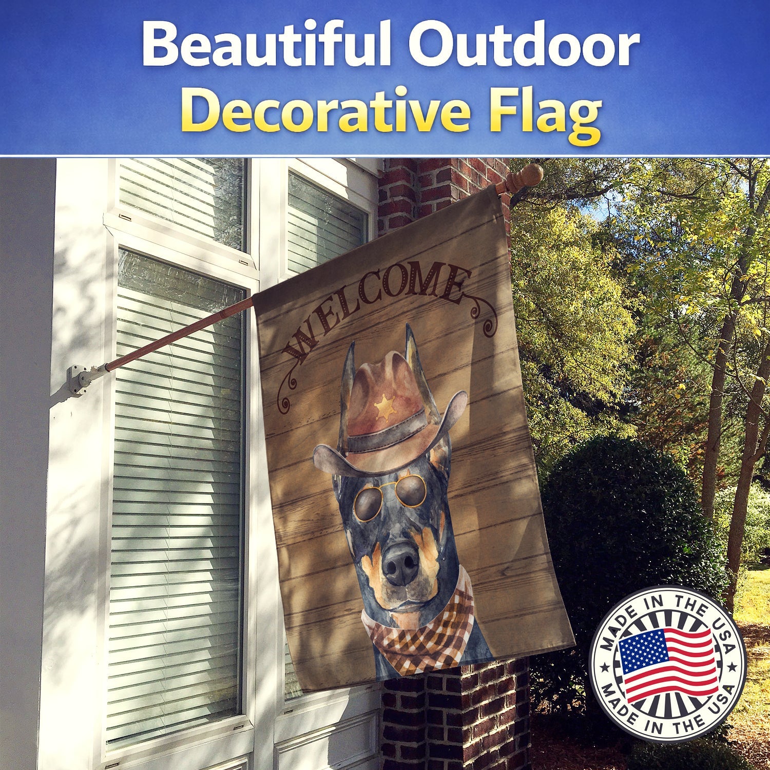 Doberman Pinscher #2 Country Dog House Flag 28x40 Porch Sleeve Pole Decorative Outside Yard Banner Artwork Wall Hanging, Polyester