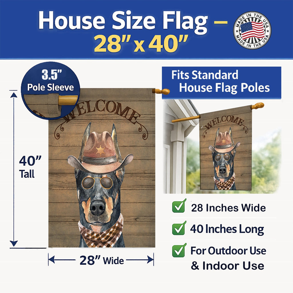 Doberman Pinscher #2 Country Dog House Flag 28x40 Porch Sleeve Pole Decorative Outside Yard Banner Artwork Wall Hanging, Polyester