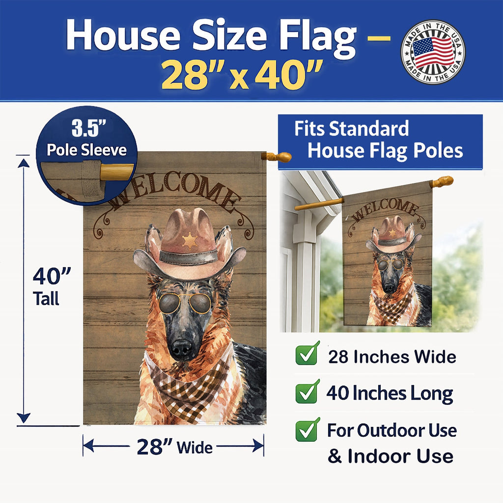 German Shepherd Country Dog House Flag 28x40 Porch Sleeve Pole Decorative Outside Yard Banner Artwork Wall Hanging, Polyester
