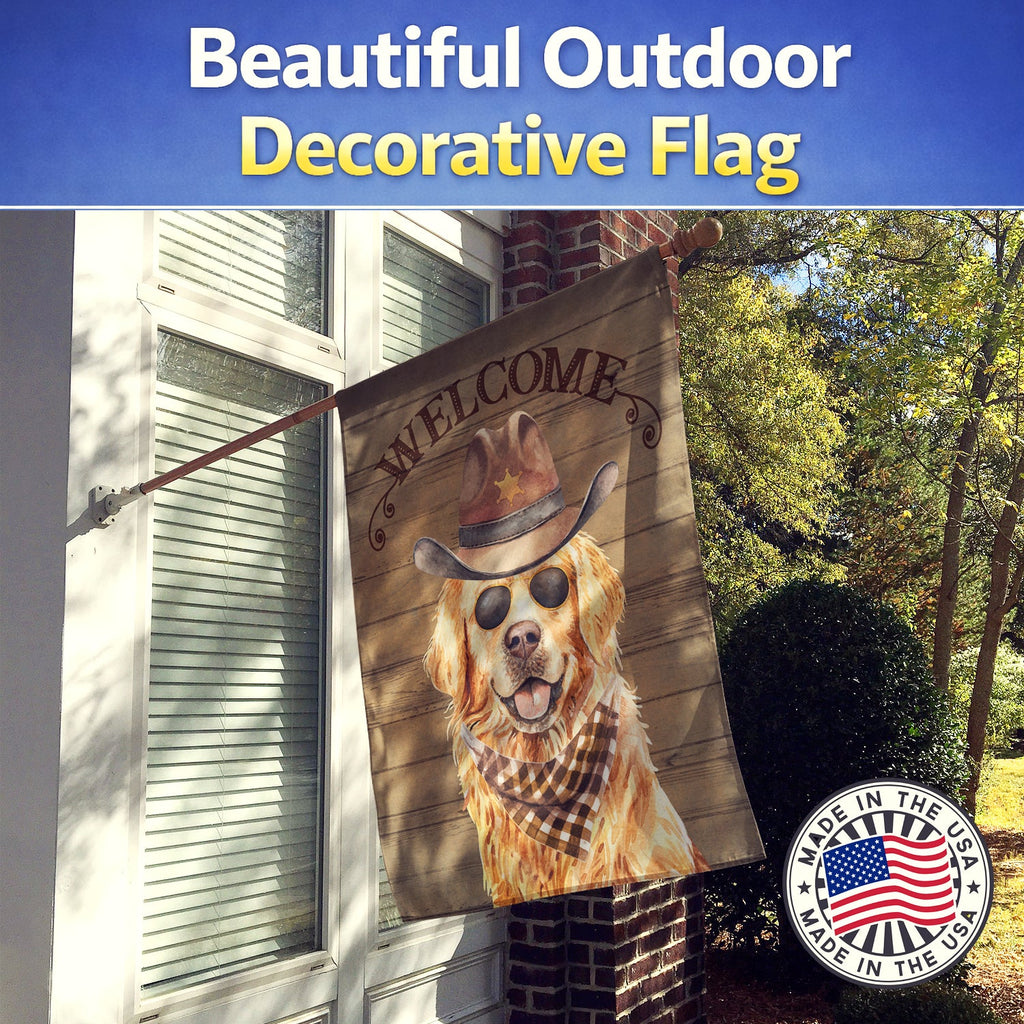 Golden Retriever Country Dog House Flag 28x40 Porch Sleeve Pole Decorative Outside Yard Banner Artwork Wall Hanging, Polyester
