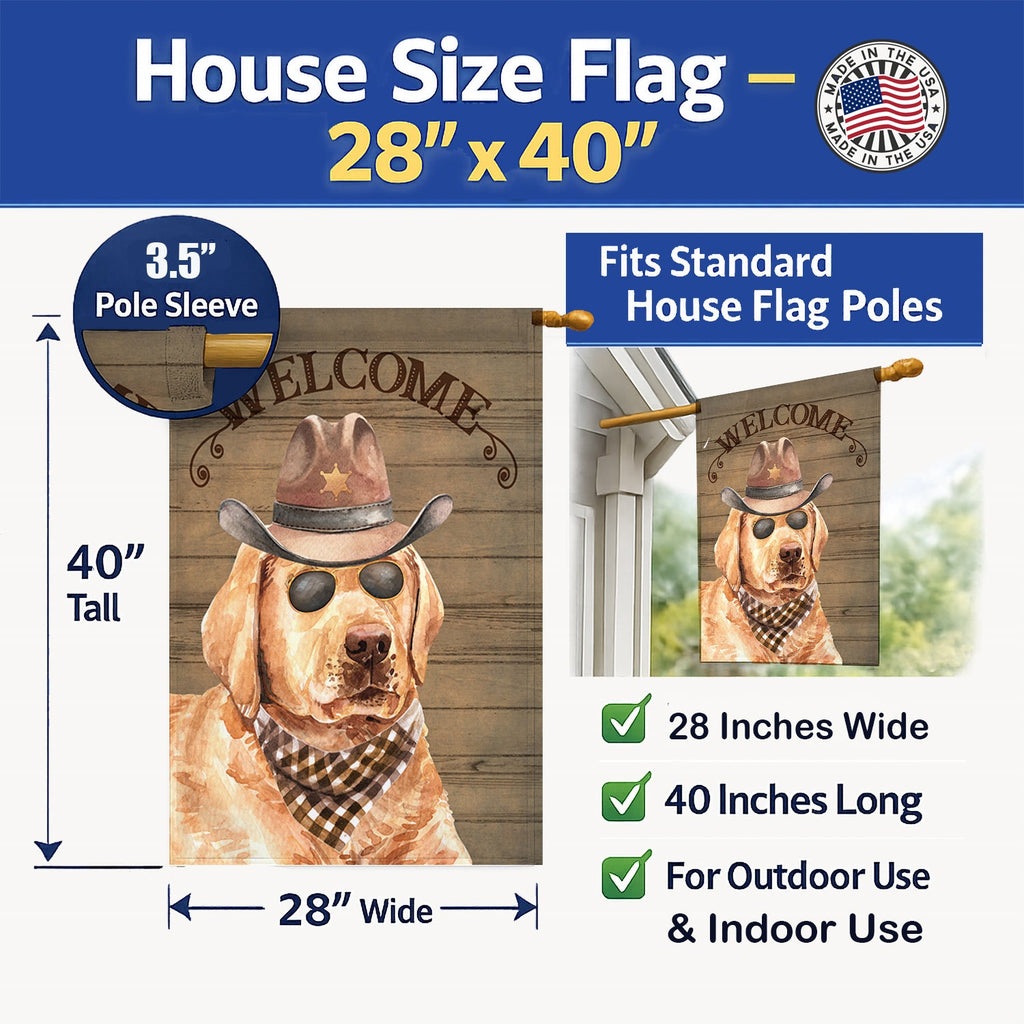 Labrador Retriever Country Dog House Flag 28x40 Porch Sleeve Pole Decorative Outside Yard Banner Artwork Wall Hanging, Polyester