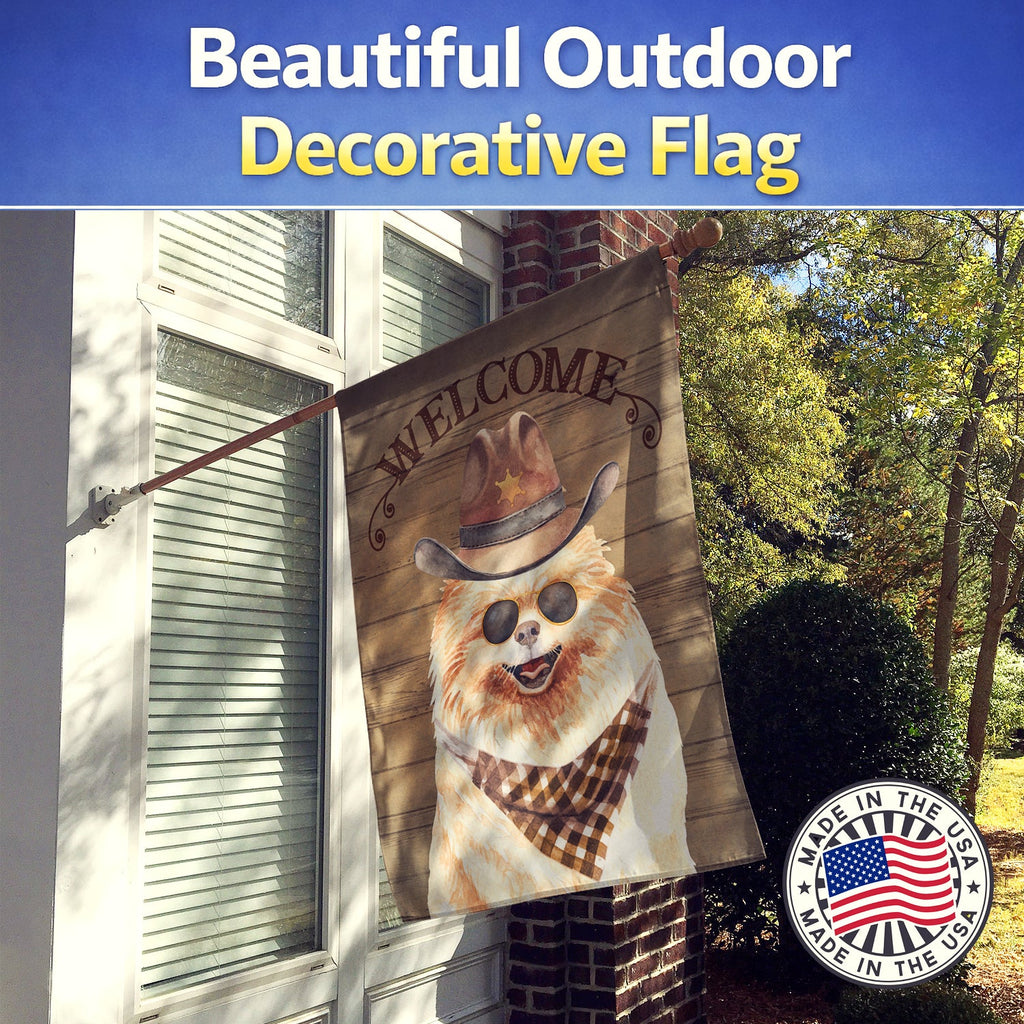 Pomeranian Country Dog House Flag 28x40 Porch Sleeve Pole Decorative Outside Yard Banner Artwork Wall Hanging, Polyester