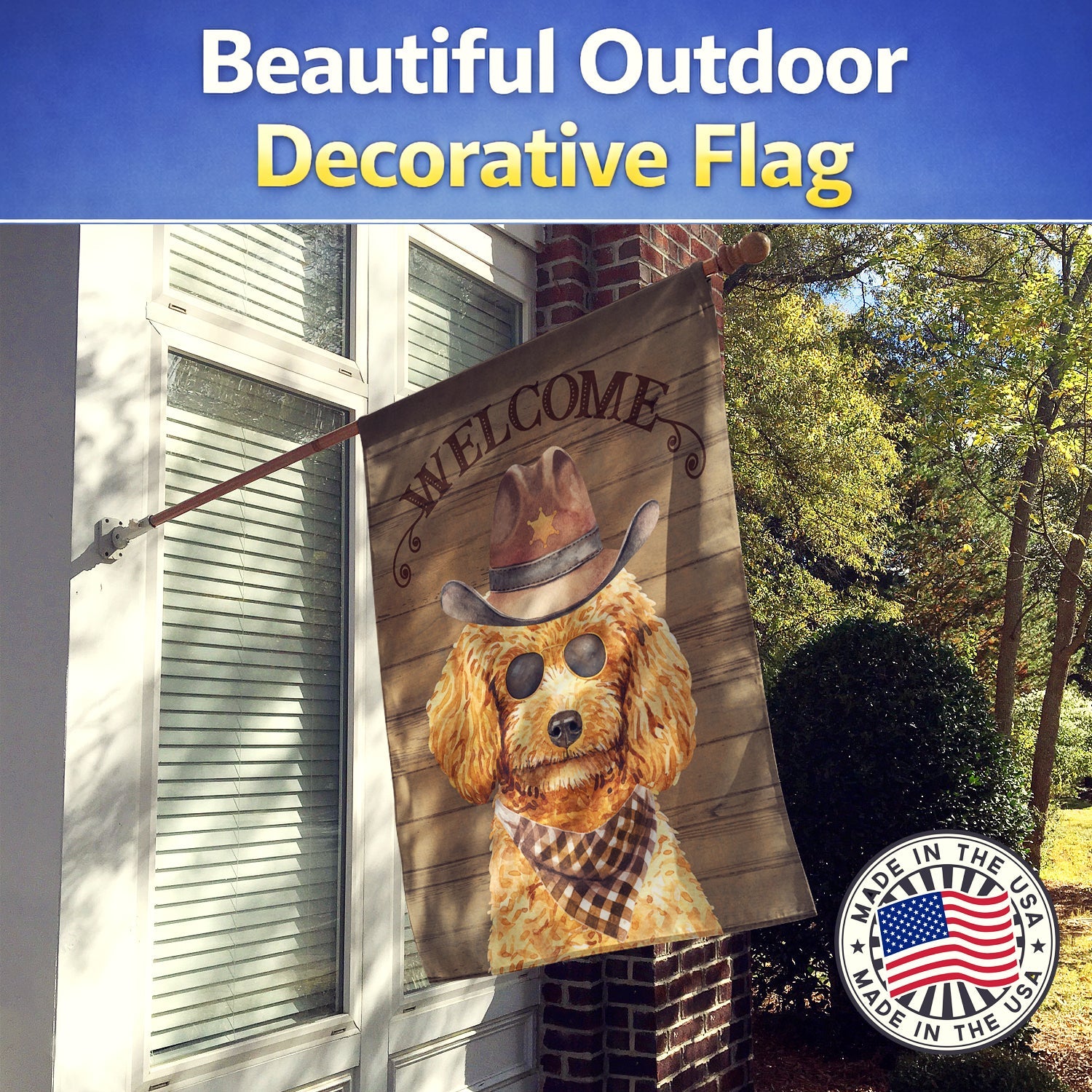 Poodle Country Dog House Flag 28x40 Porch Sleeve Pole Decorative Outside Yard Banner Artwork Wall Hanging, Polyester