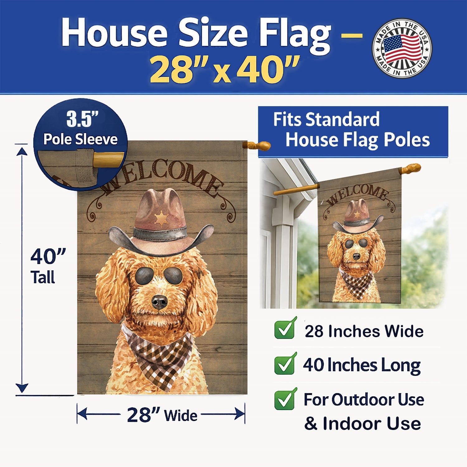 Poodle Country Dog House Flag 28x40 Porch Sleeve Pole Decorative Outside Yard Banner Artwork Wall Hanging, Polyester