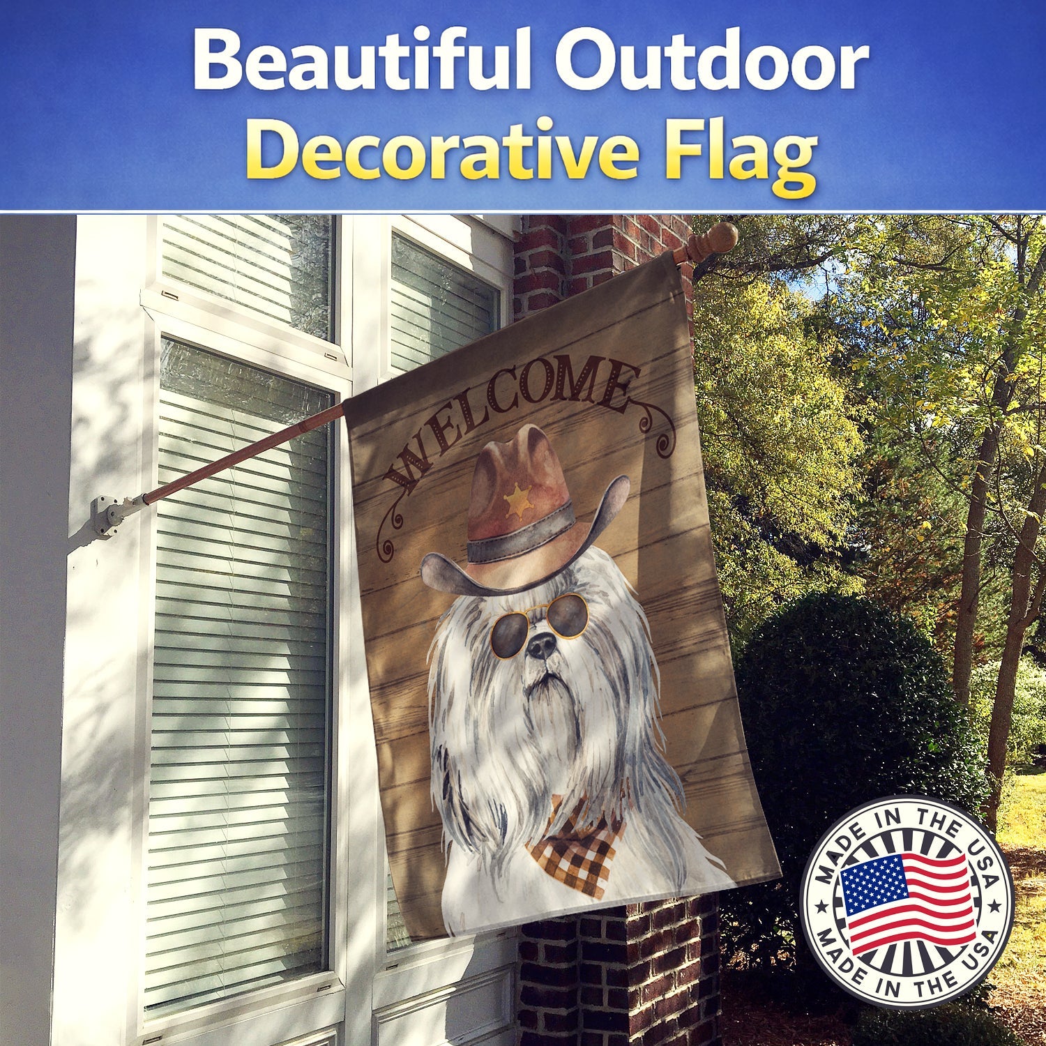 Shih Tzu Country Dog House Flag 28x40 Porch Sleeve Pole Decorative Outside Yard Banner Artwork Wall Hanging, Polyester