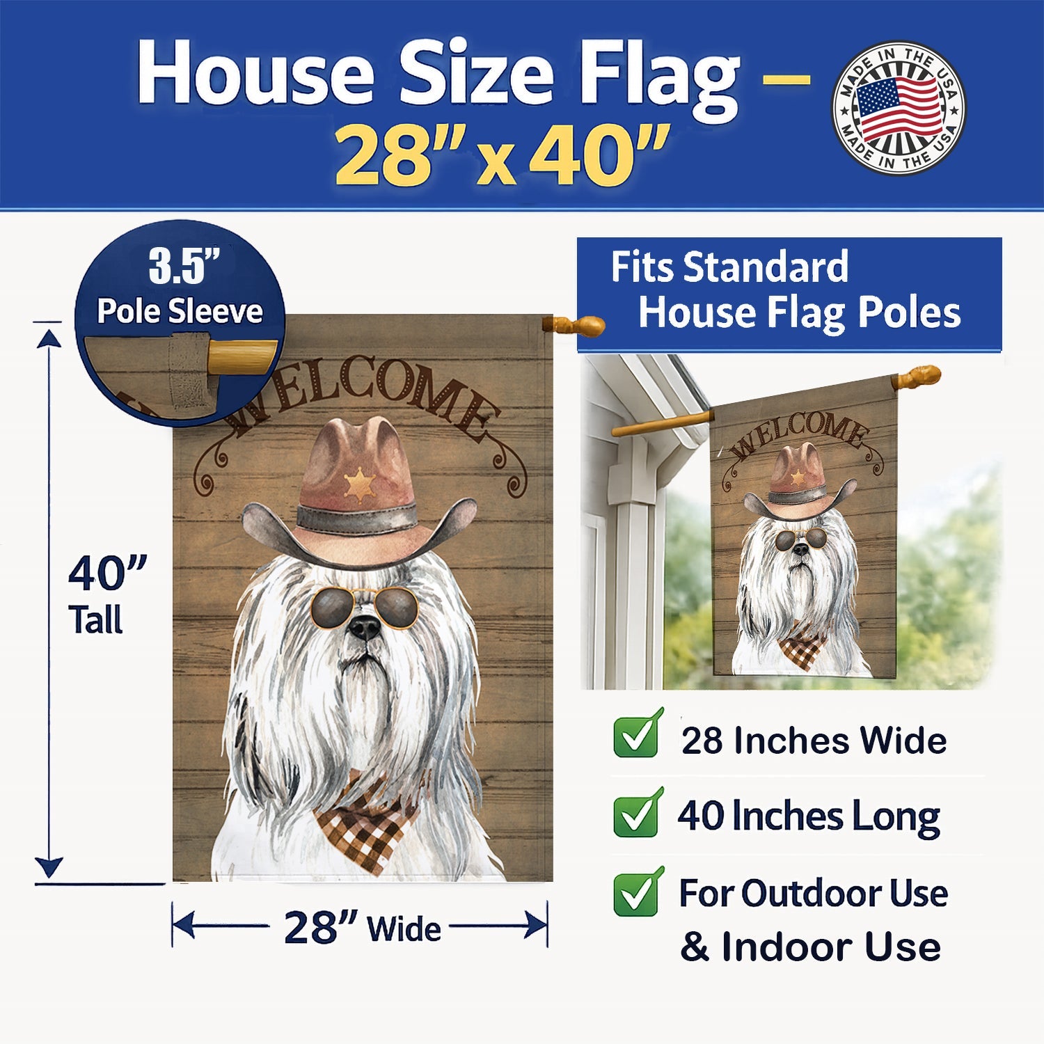 Shih Tzu Country Dog House Flag 28x40 Porch Sleeve Pole Decorative Outside Yard Banner Artwork Wall Hanging, Polyester
