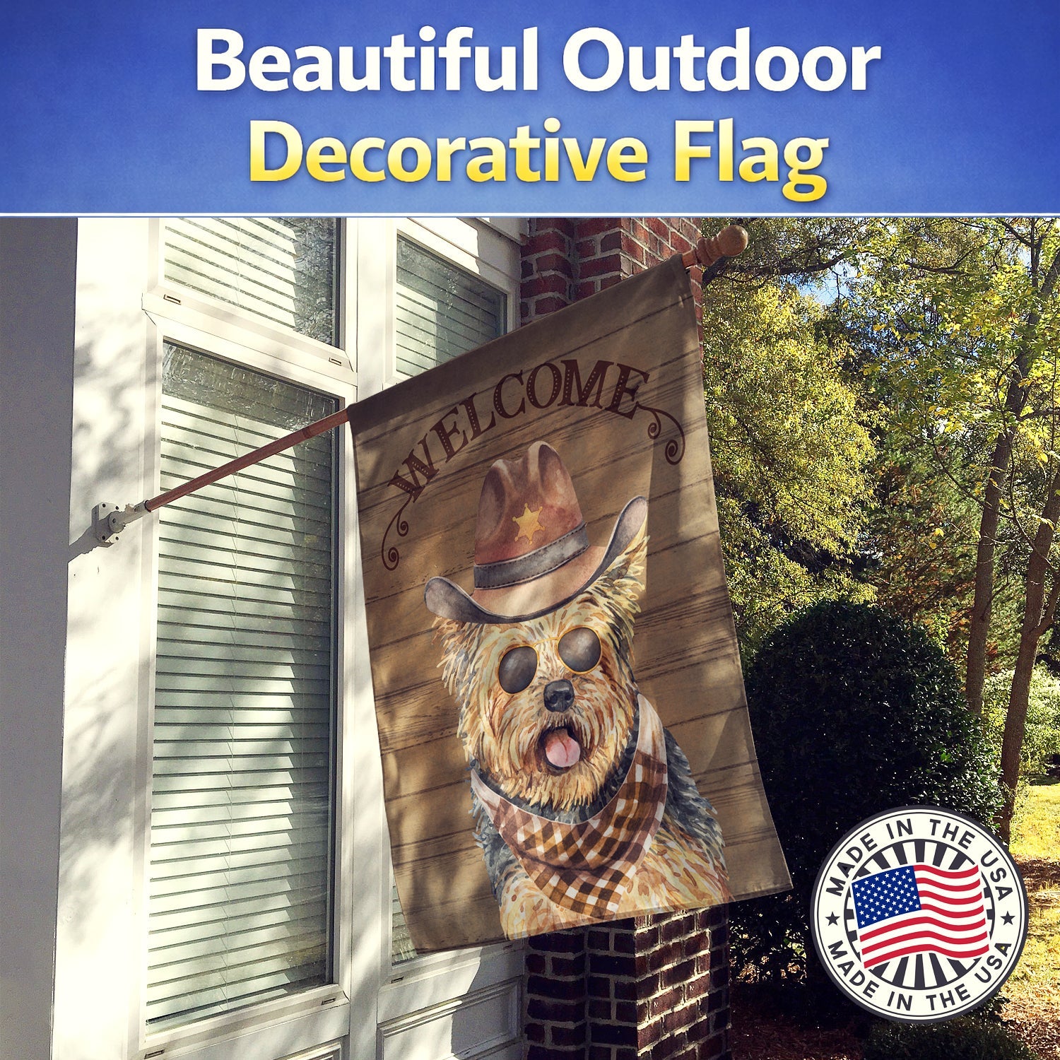 Yorkshire Terrier Country Dog House Flag 28x40 Porch Sleeve Pole Decorative Outside Yard Banner Artwork Wall Hanging, Polyester
