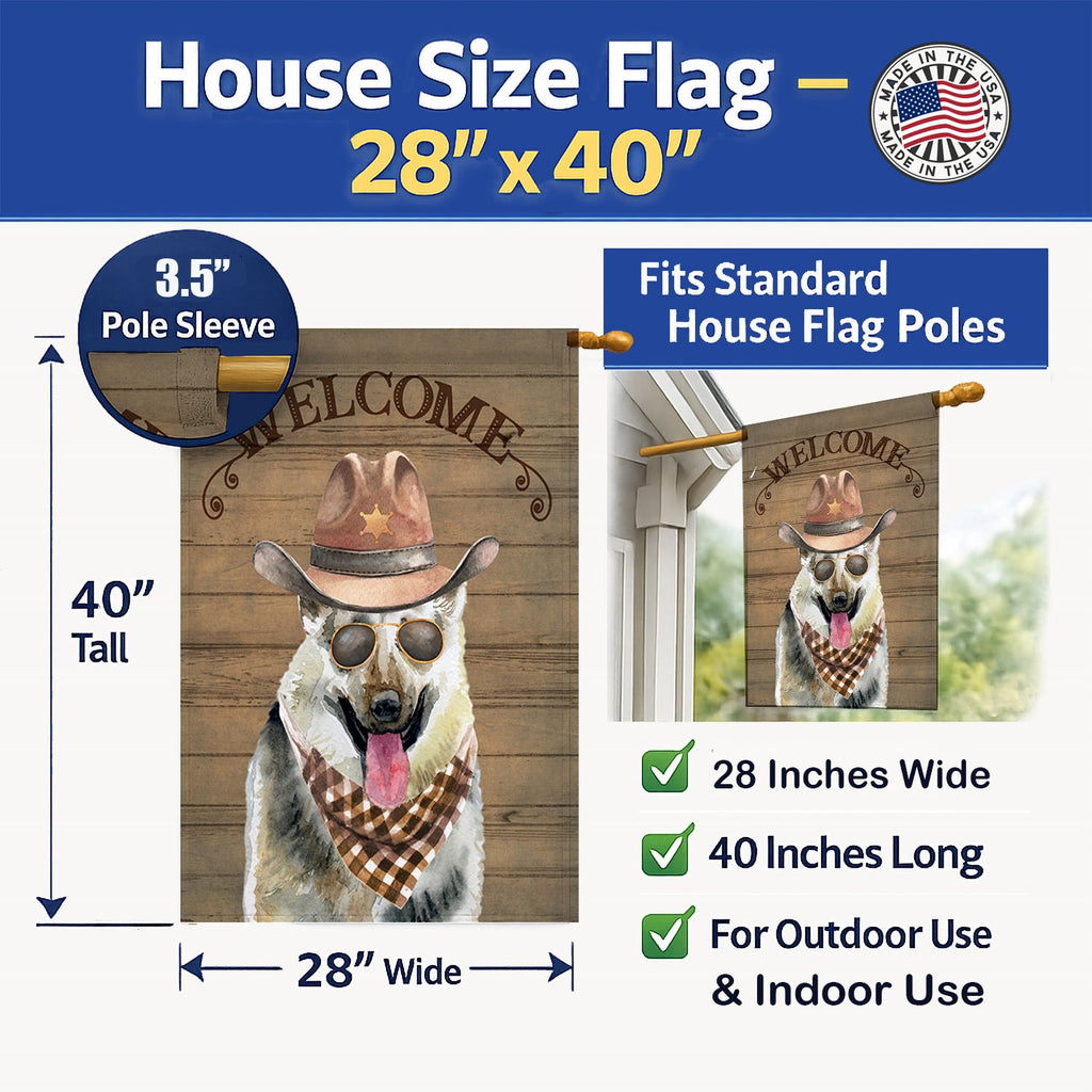 East European Shepherd Country Dog House Flag 28x40 Porch Sleeve Pole Decorative Outside Yard Banner Artwork Wall Hanging, Polyester