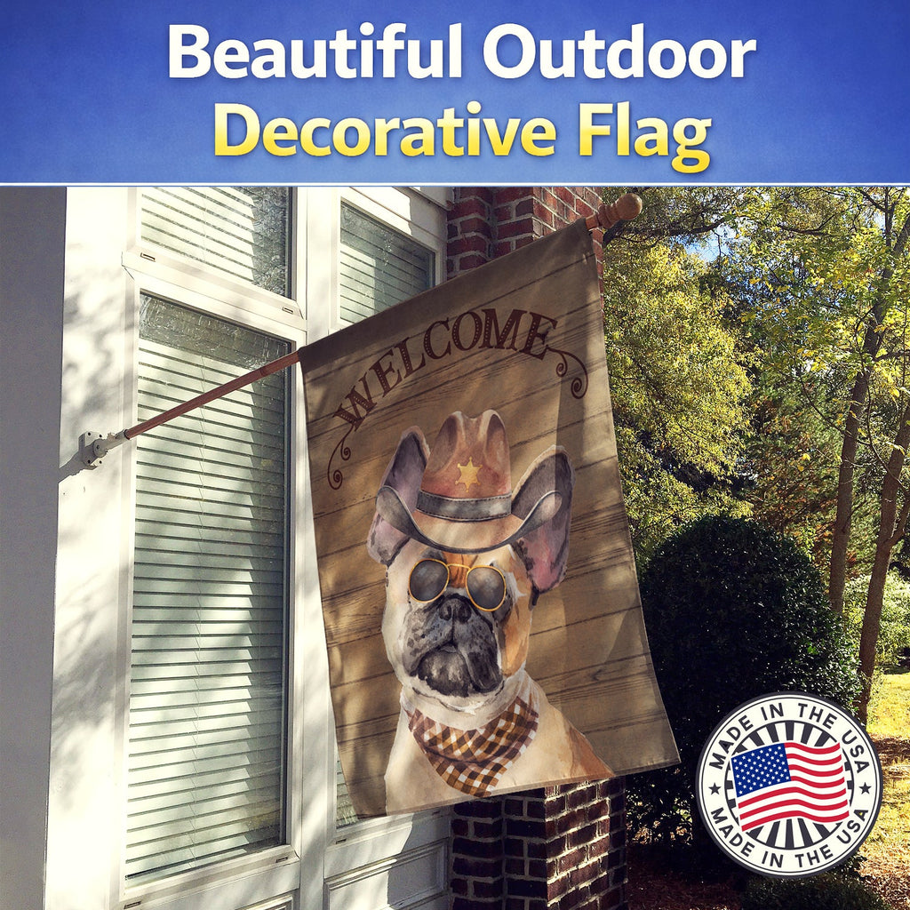Fawn French Bulldog Country Dog House Flag 28x40 Porch Sleeve Pole Decorative Outside Yard Banner Artwork Wall Hanging, Polyester