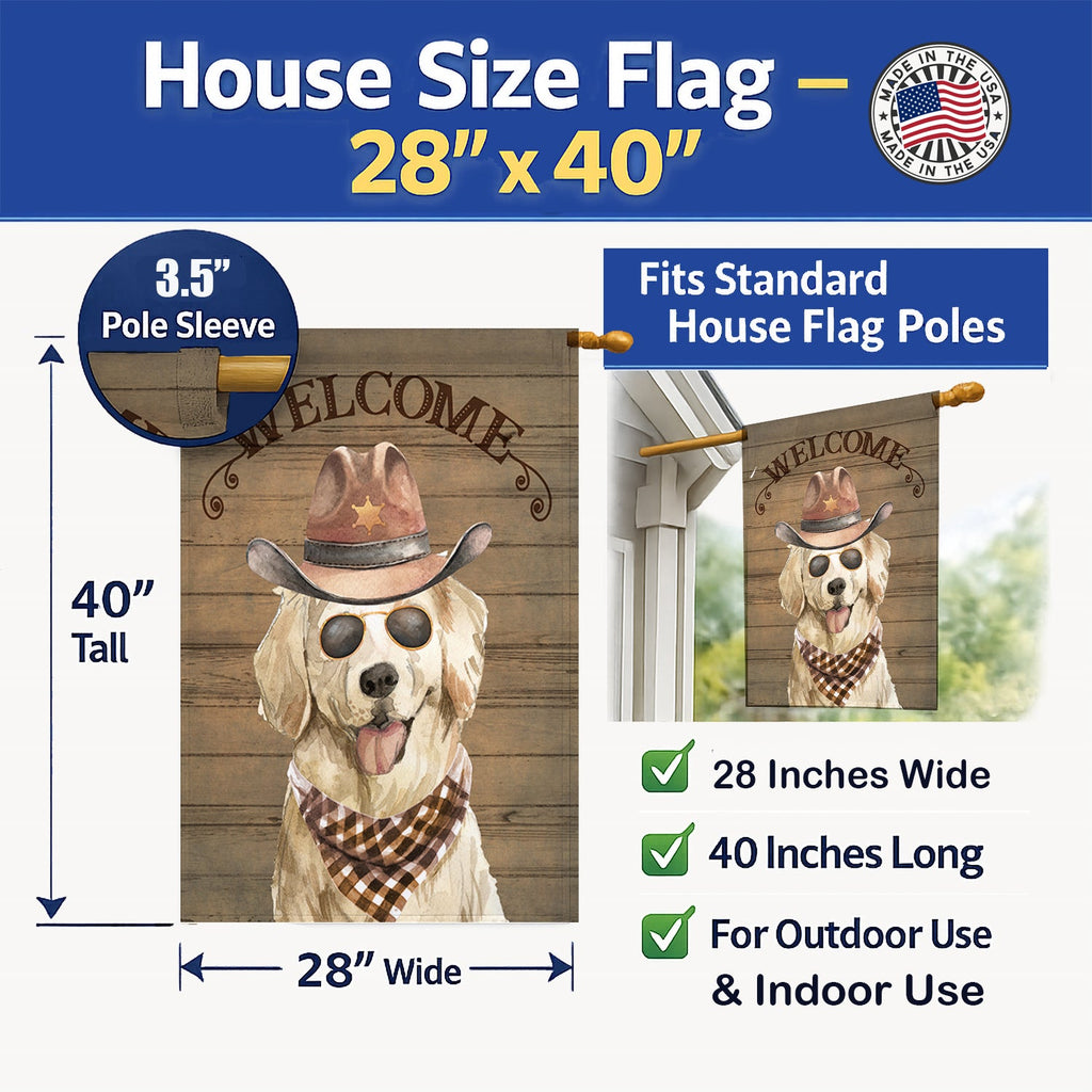 Golden Retriever #2 Country Dog House Flag 28x40 Porch Sleeve Pole Decorative Outside Yard Banner Artwork Wall Hanging, Polyester