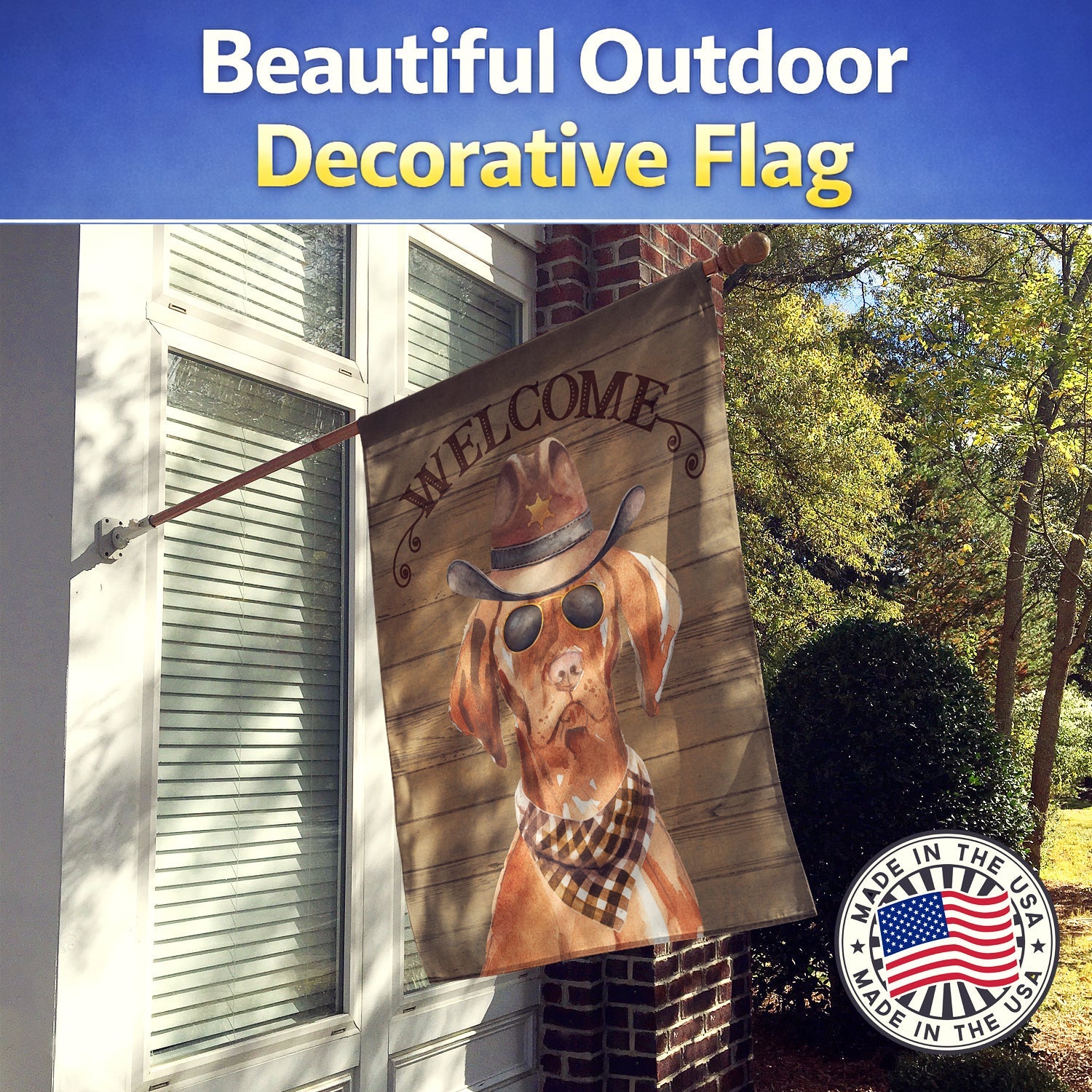 Vizsla Country Dog House Flag 28x40 Porch Sleeve Pole Decorative Outside Yard Banner Artwork Wall Hanging, Polyester