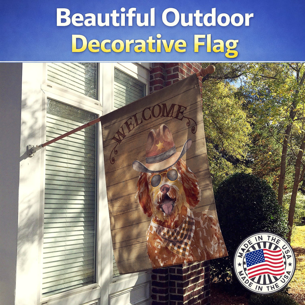 Labradoodle Country Dog House Flag 28x40 Porch Sleeve Pole Decorative Outside Yard Banner Artwork Wall Hanging, Polyester