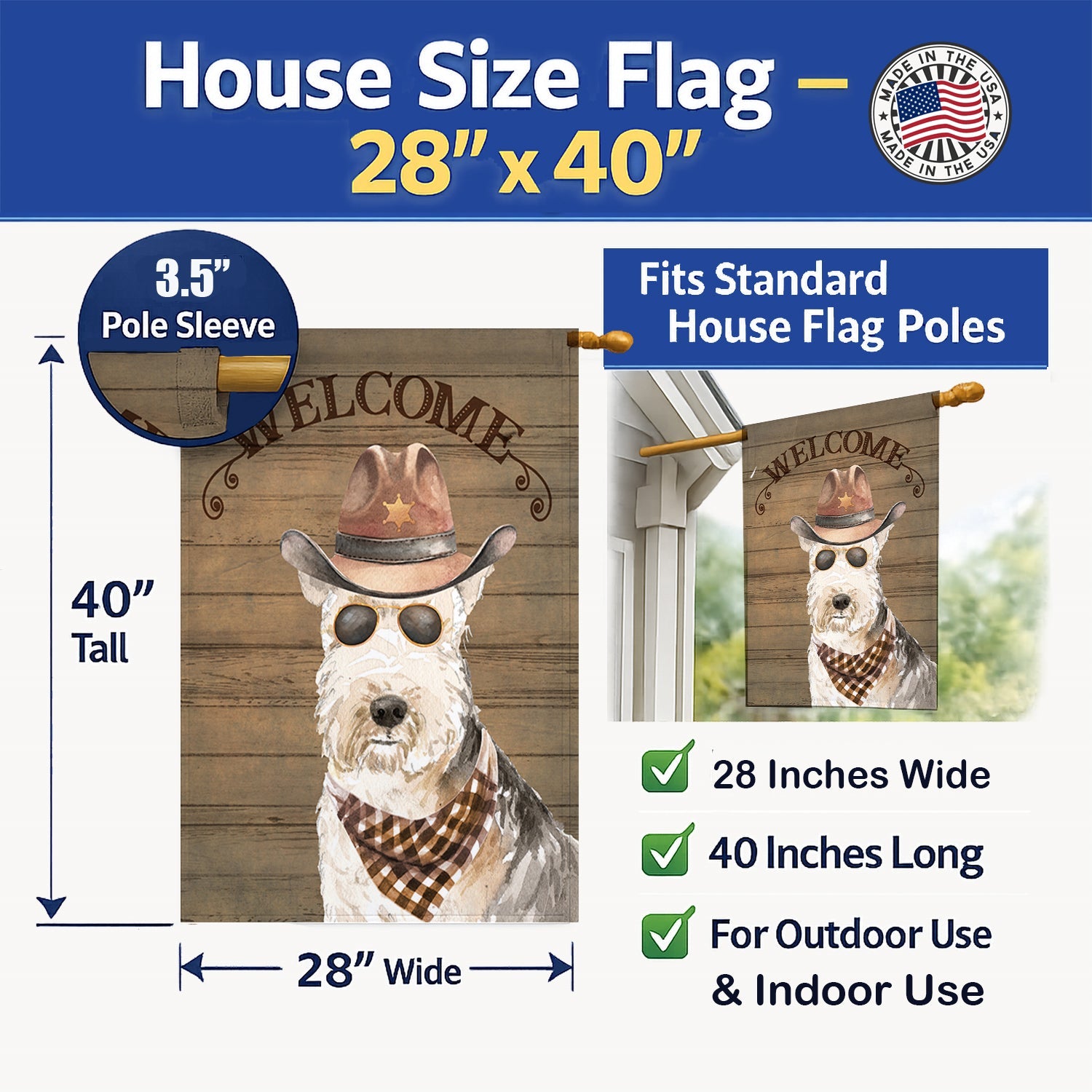 Lakeland Terrier Country Dog House Flag 28x40 Porch Sleeve Pole Decorative Outside Yard Banner Artwork Wall Hanging, Polyester