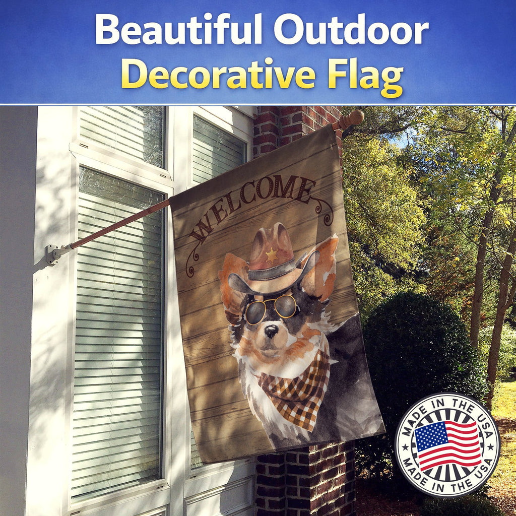 Longhaired Chihuahua Country Dog House Flag 28x40 Porch Sleeve Pole Decorative Outside Yard Banner Artwork Wall Hanging, Polyester