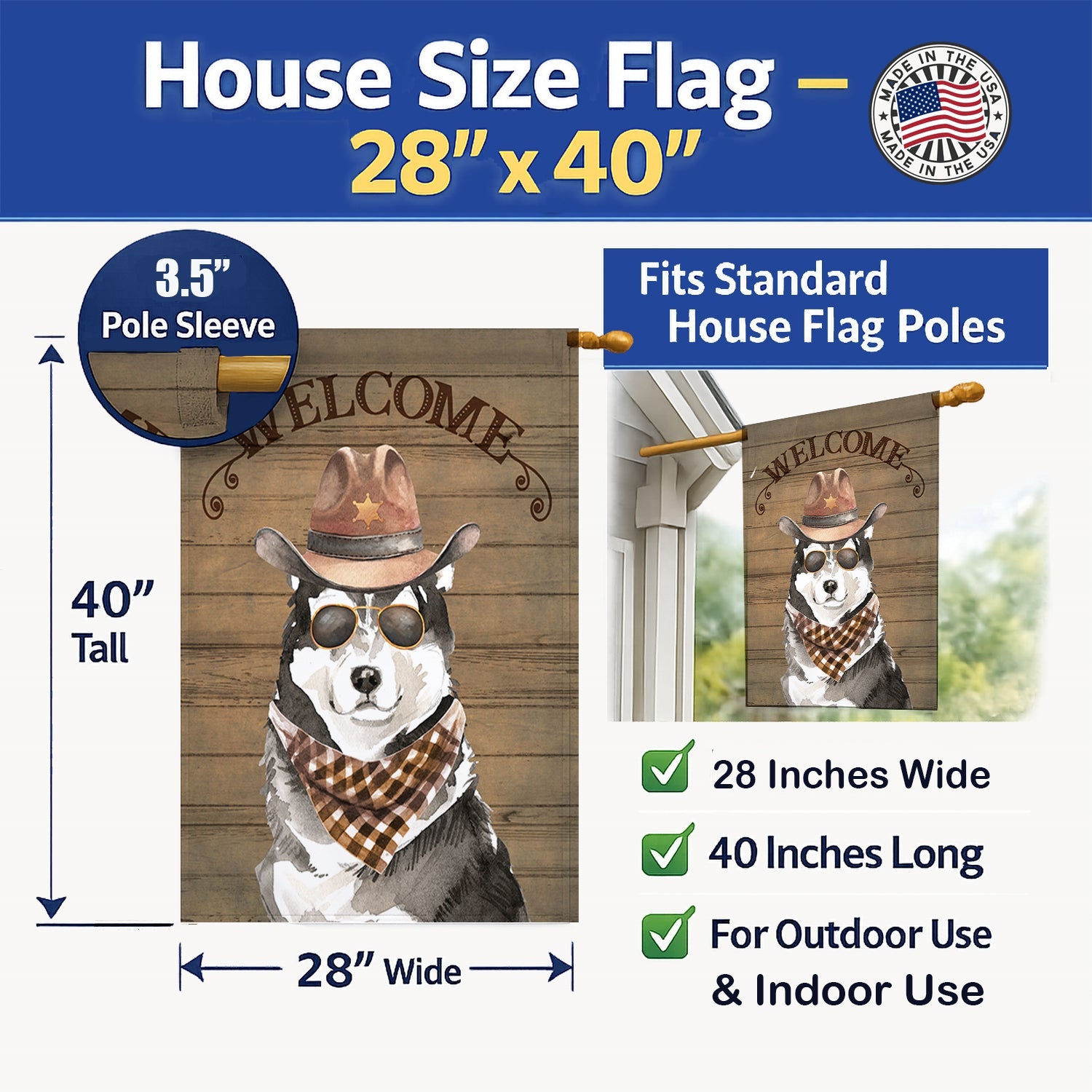 Alaskan Malamute #2 Country Dog House Flag 28x40 Porch Sleeve Pole Decorative Outside Yard Banner Artwork Wall Hanging, Polyester