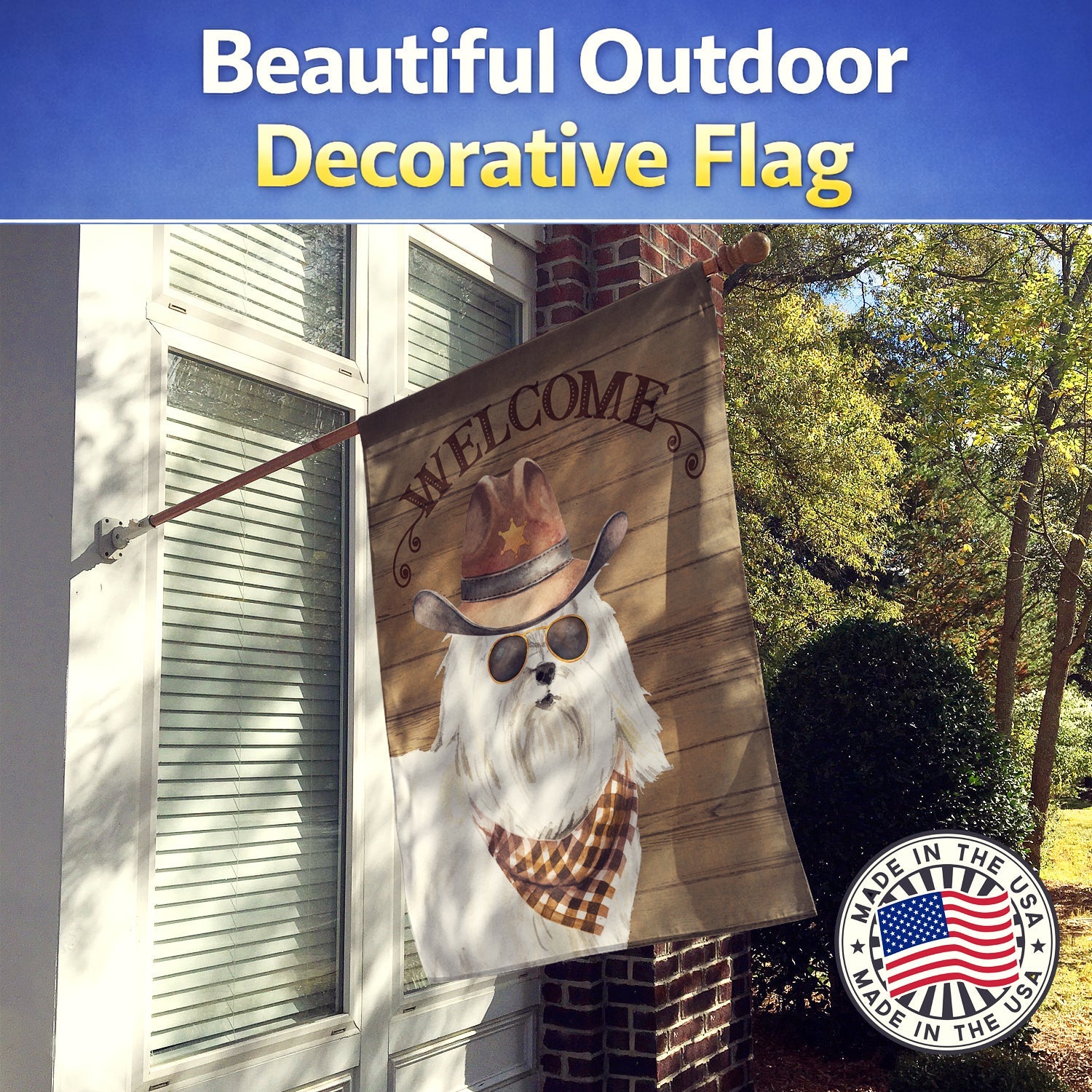 Maltese #2 Country Dog House Flag 28x40 Porch Sleeve Pole Decorative Outside Yard Banner Artwork Wall Hanging, Polyester