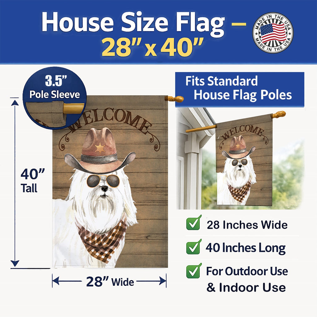 Maltese #2 Country Dog House Flag 28x40 Porch Sleeve Pole Decorative Outside Yard Banner Artwork Wall Hanging, Polyester