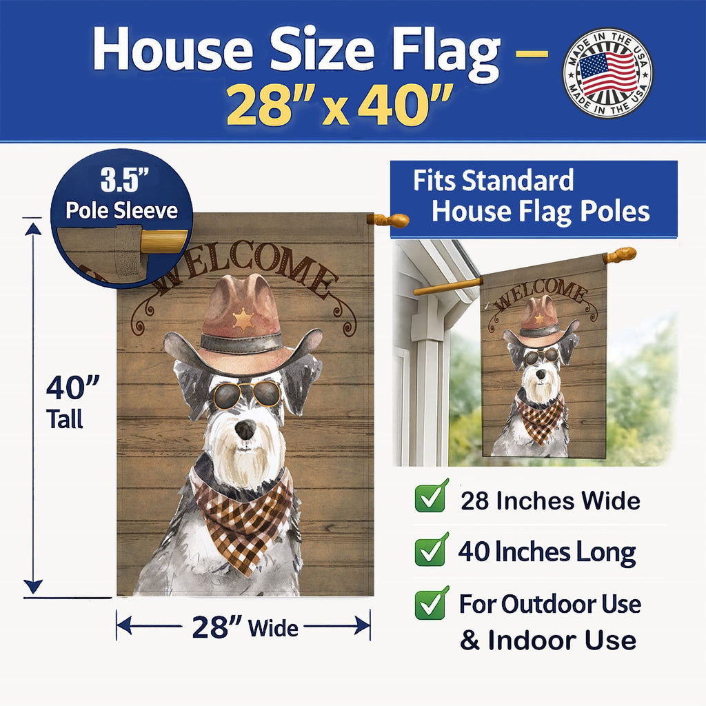Schnauzer Country Dog House Flag 28x40 Porch Sleeve Pole Decorative Outside Yard Banner Artwork Wall Hanging, Polyester