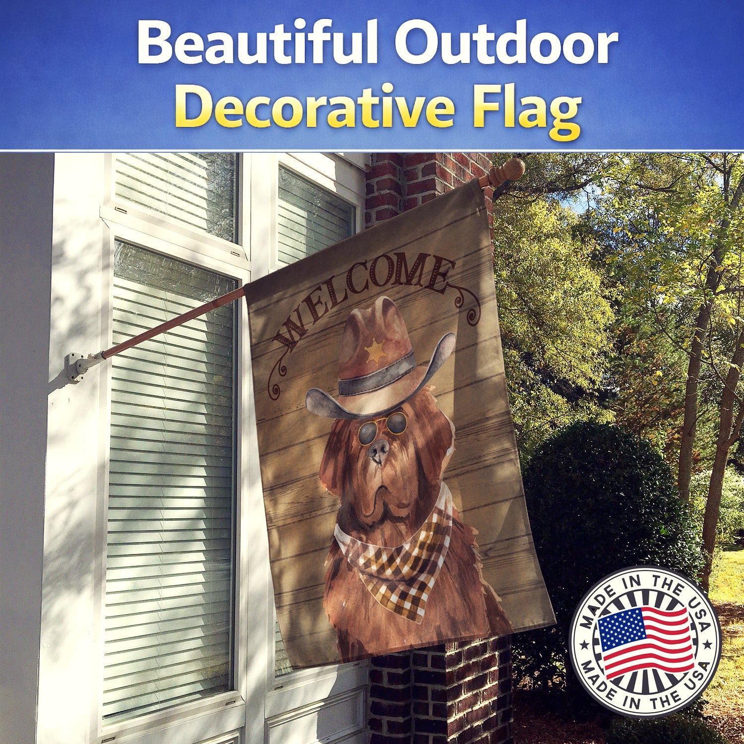 Newfoundland Country Dog House Flag 28x40 Porch Sleeve Pole Decorative Outside Yard Banner Artwork Wall Hanging, Polyester
