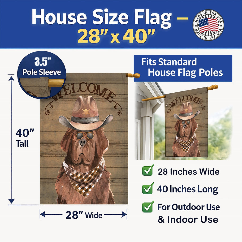 Newfoundland Country Dog House Flag 28x40 Porch Sleeve Pole Decorative Outside Yard Banner Artwork Wall Hanging, Polyester