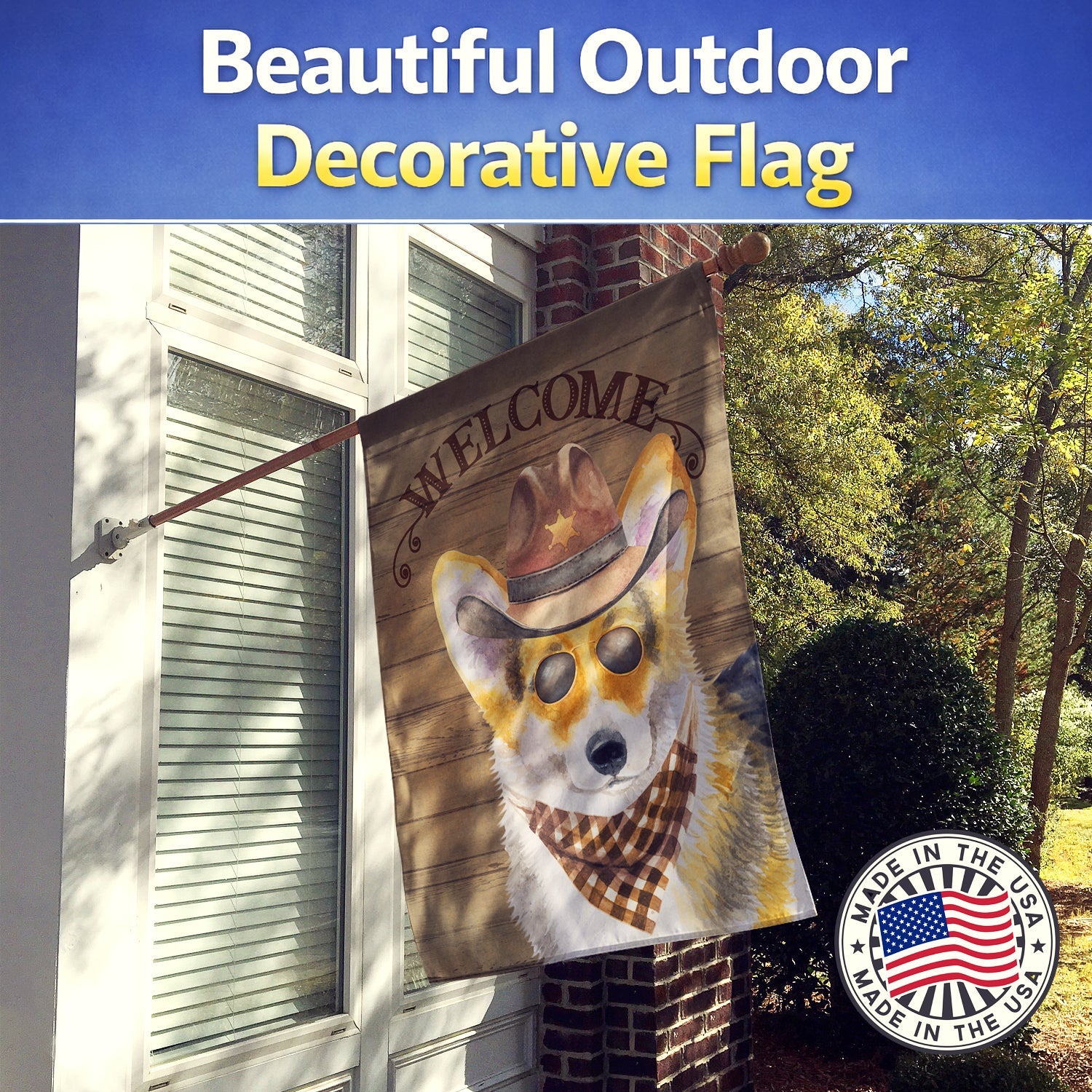 Pembroke Welsh Corgi Country Dog House Flag 28x40 Porch Sleeve Pole Decorative Outside Yard Banner Artwork Wall Hanging, Polyester