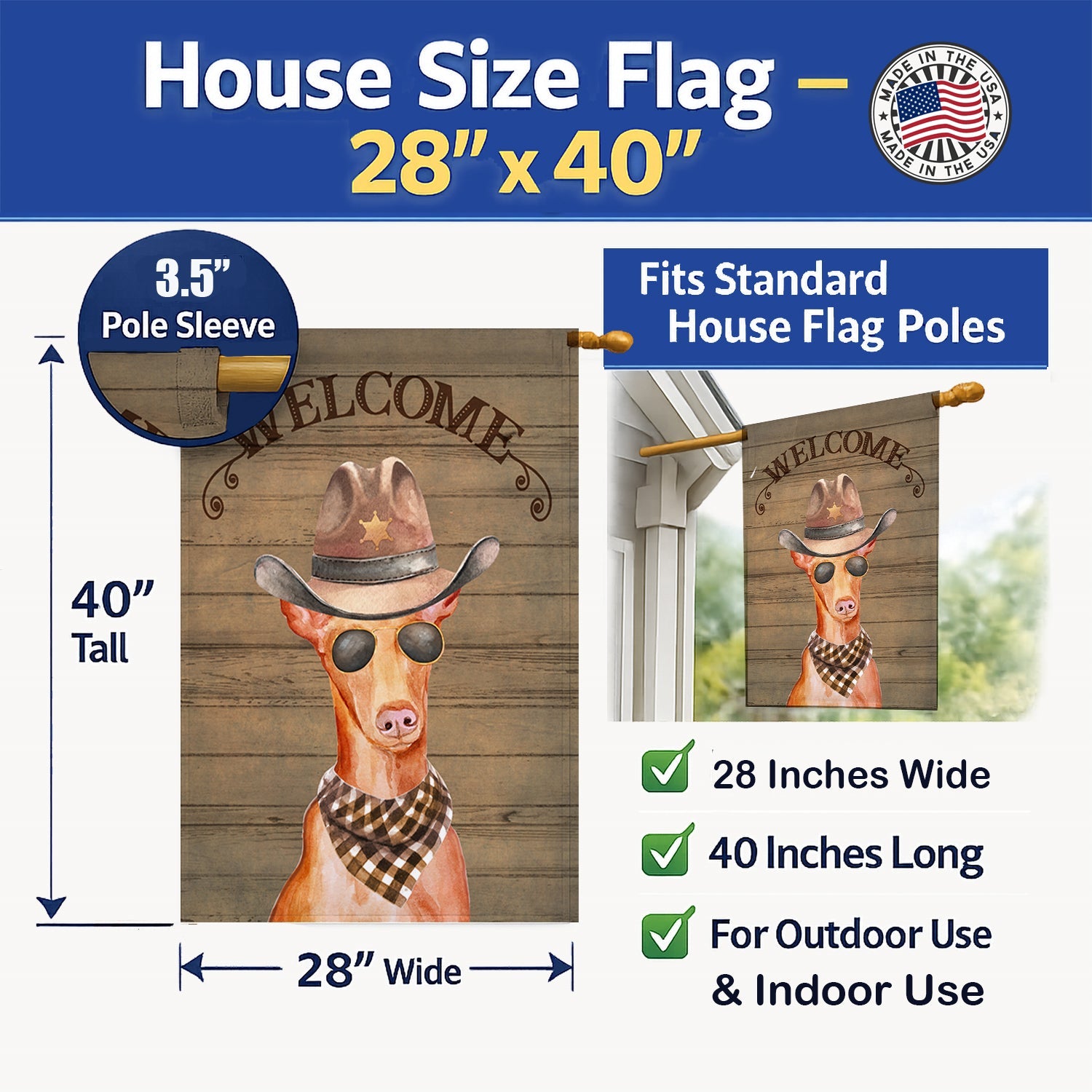 Pharaoh Dog Country Dog House Flag 28x40 Porch Sleeve Pole Decorative Outside Yard Banner Artwork Wall Hanging, Polyester