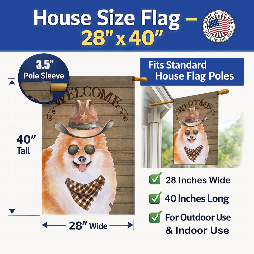 Pomeranian Spitz Country Dog House Flag 28x40 Porch Sleeve Pole Decorative Outside Yard Banner Artwork Wall Hanging, Polyester