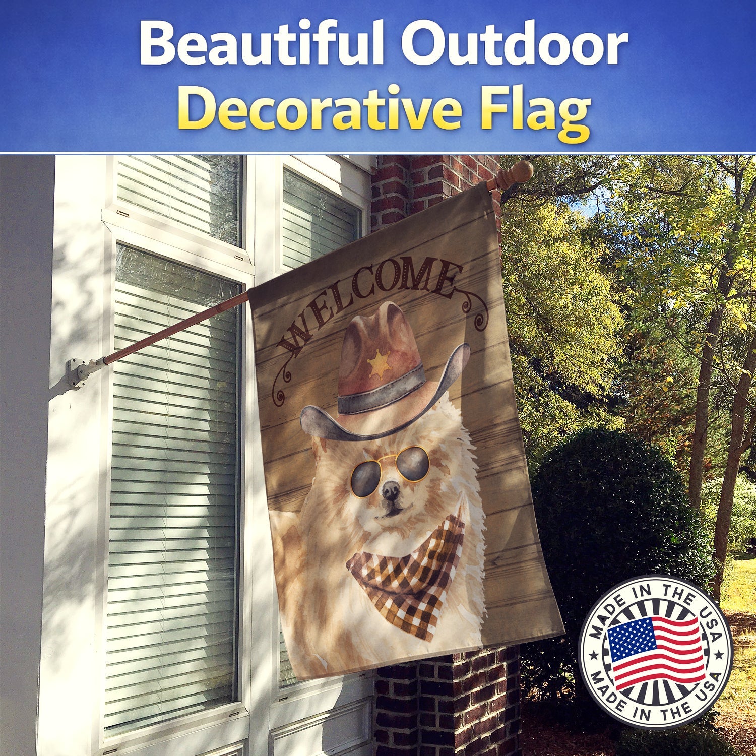 Pomeranian #2 Country Dog House Flag 28x40 Porch Sleeve Pole Decorative Outside Yard Banner Artwork Wall Hanging, Polyester