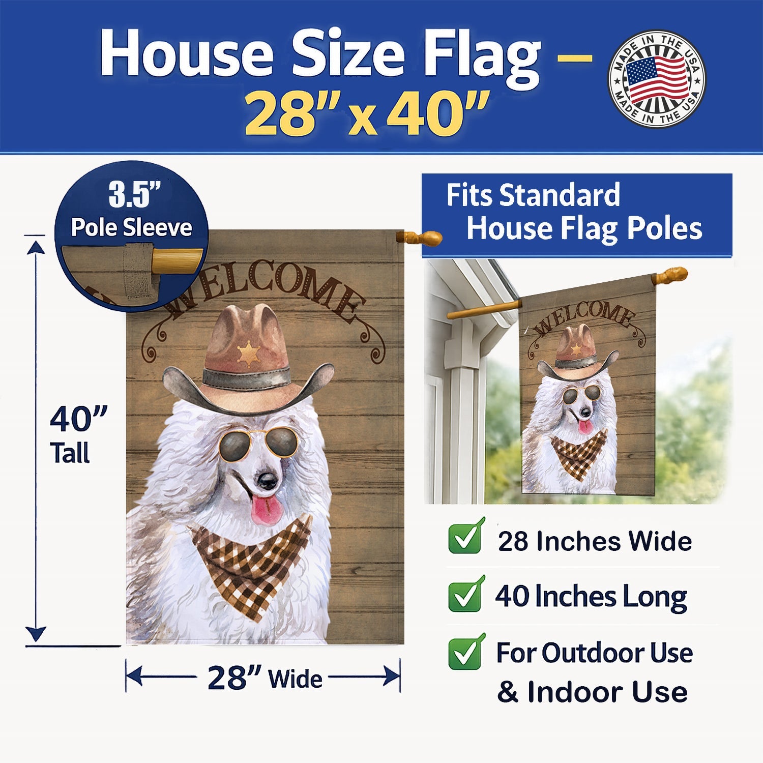 Medium Poodle Country Dog House Flag 28x40 Porch Sleeve Pole Decorative Outside Yard Banner Artwork Wall Hanging, Polyester