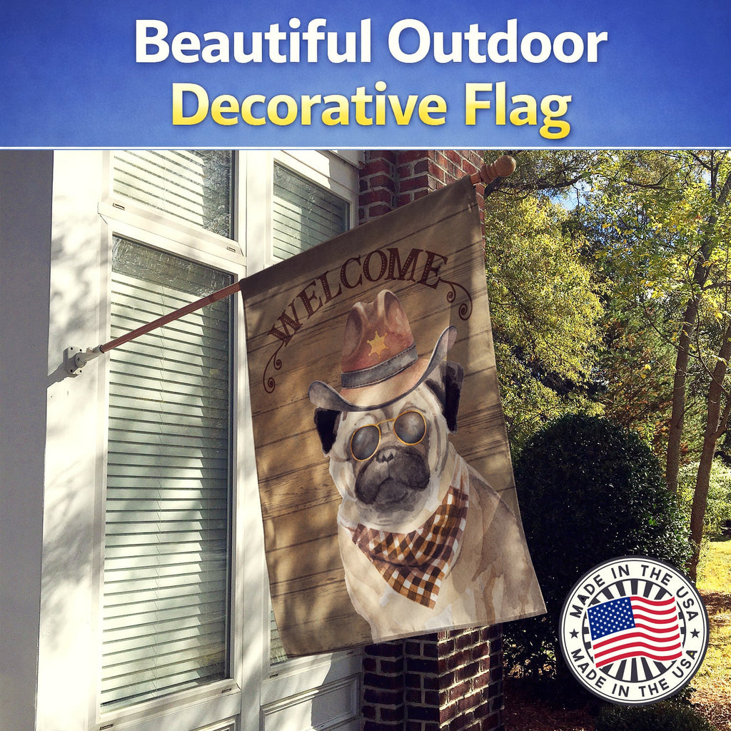 Pug #2 Country Dog House Flag 28x40 Porch Sleeve Pole Decorative Outside Yard Banner Artwork Wall Hanging, Polyester
