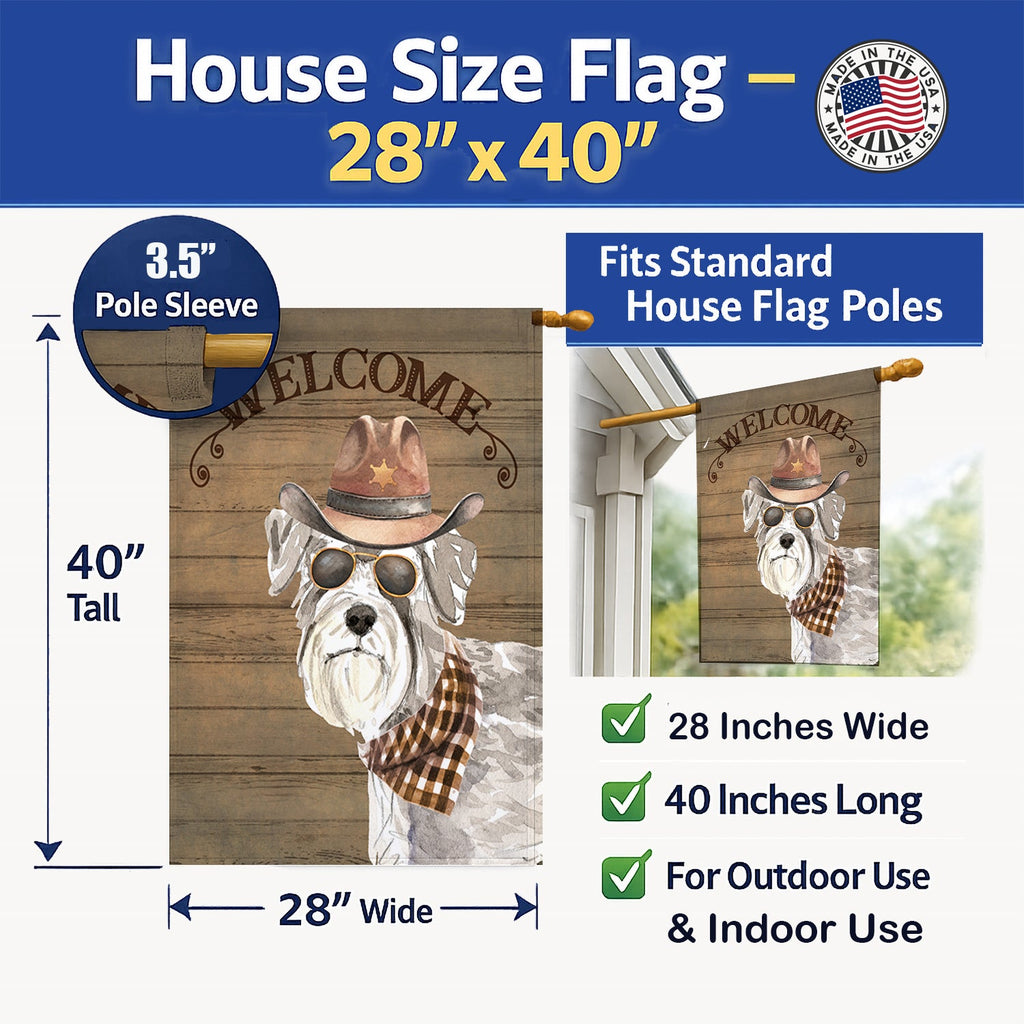 Schnauzer #2 Country Dog House Flag 28x40 Porch Sleeve Pole Decorative Outside Yard Banner Artwork Wall Hanging, Polyester