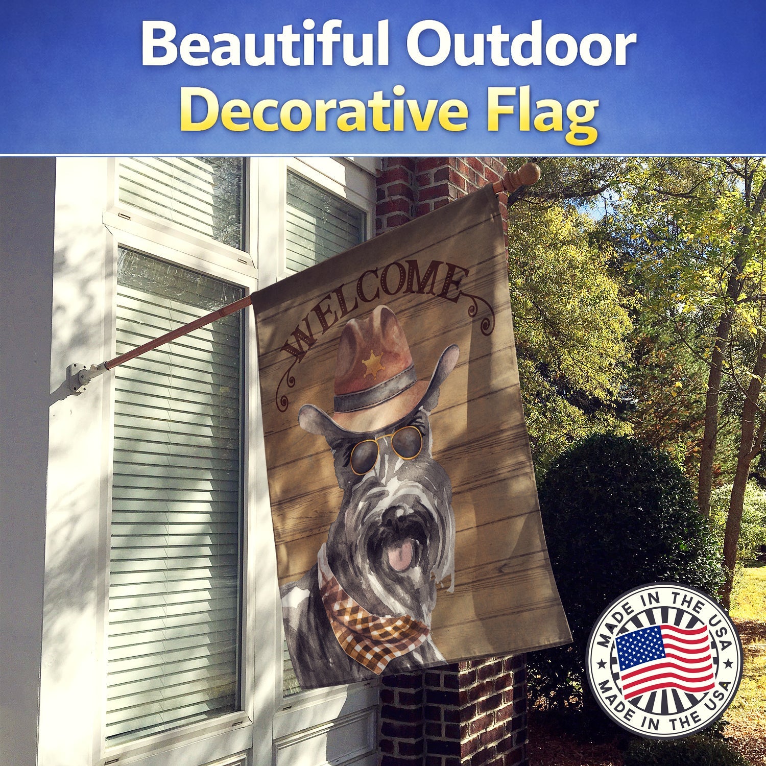 Scottish Terrier Country Dog House Flag 28x40 Porch Sleeve Pole Decorative Outside Yard Banner Artwork Wall Hanging, Polyester