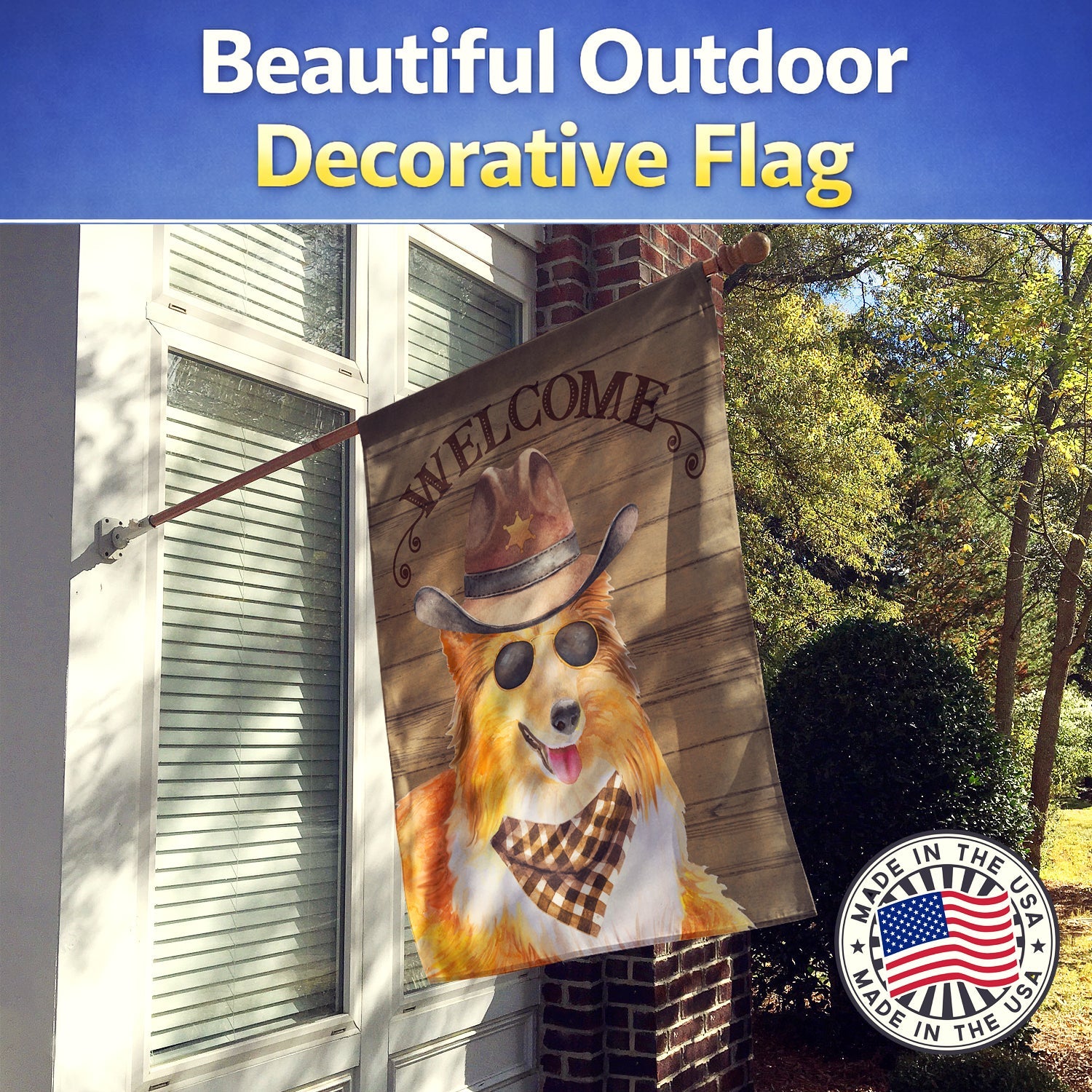 Sheltie Shetland Sheepdog Country Dog House Flag 28x40 Porch Sleeve Pole Decorative Outside Yard Banner Artwork Wall Hanging, Polyester
