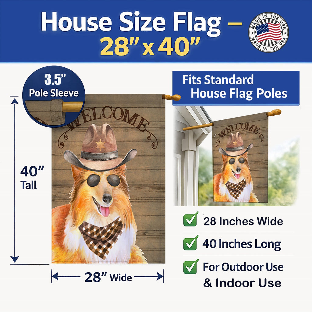 Sheltie Shetland Sheepdog Country Dog House Flag 28x40 Porch Sleeve Pole Decorative Outside Yard Banner Artwork Wall Hanging, Polyester