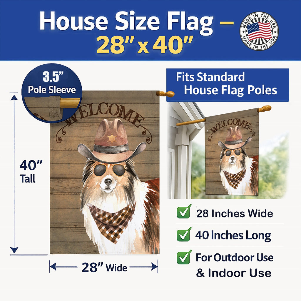 Sheltie Shetland Sheepdog #2 Country Dog House Flag 28x40 Porch Sleeve Pole Decorative Outside Yard Banner Artwork Wall Hanging, Polyester